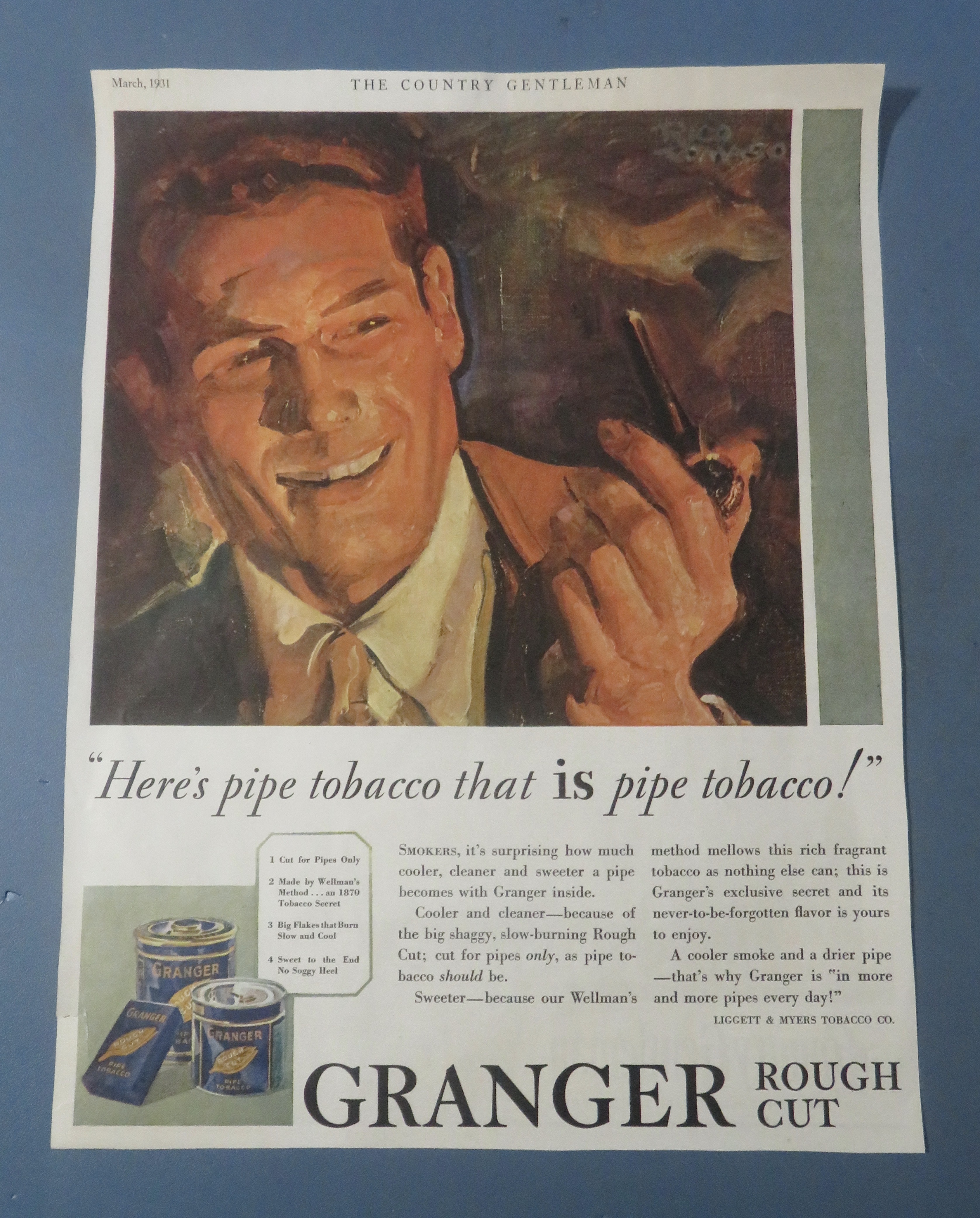 1931 Granger Rough Cut Tobacco with Man Smoking Pipe