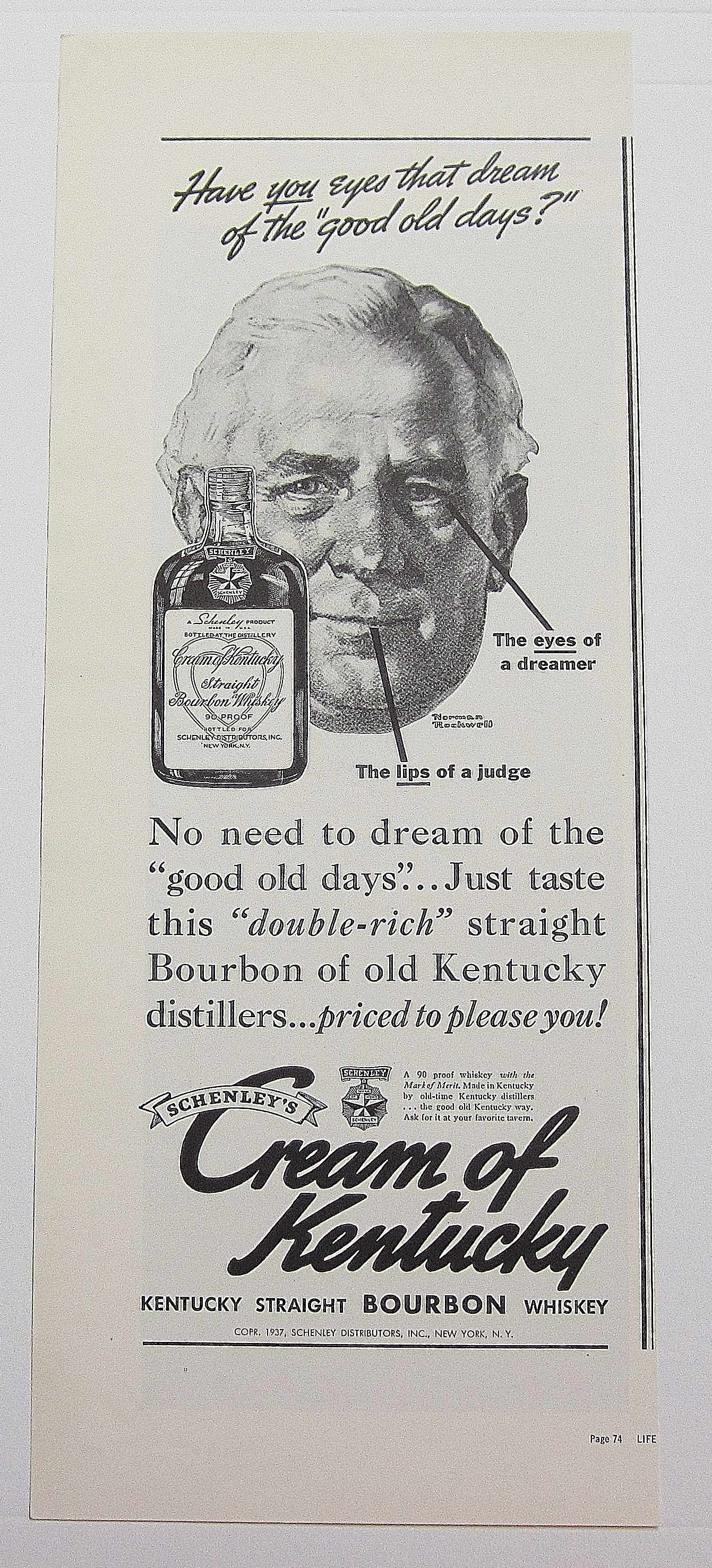 1937 Cream Of Kentucky Whiskey With Man's Face