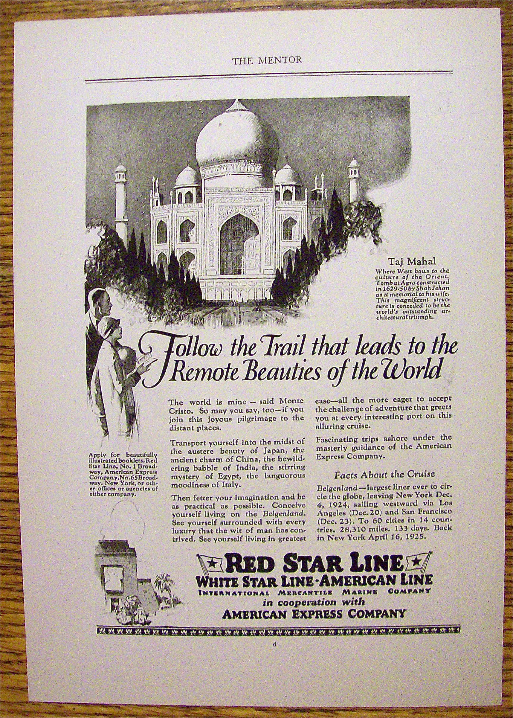 1924 Red Star Line with Taj Mahal