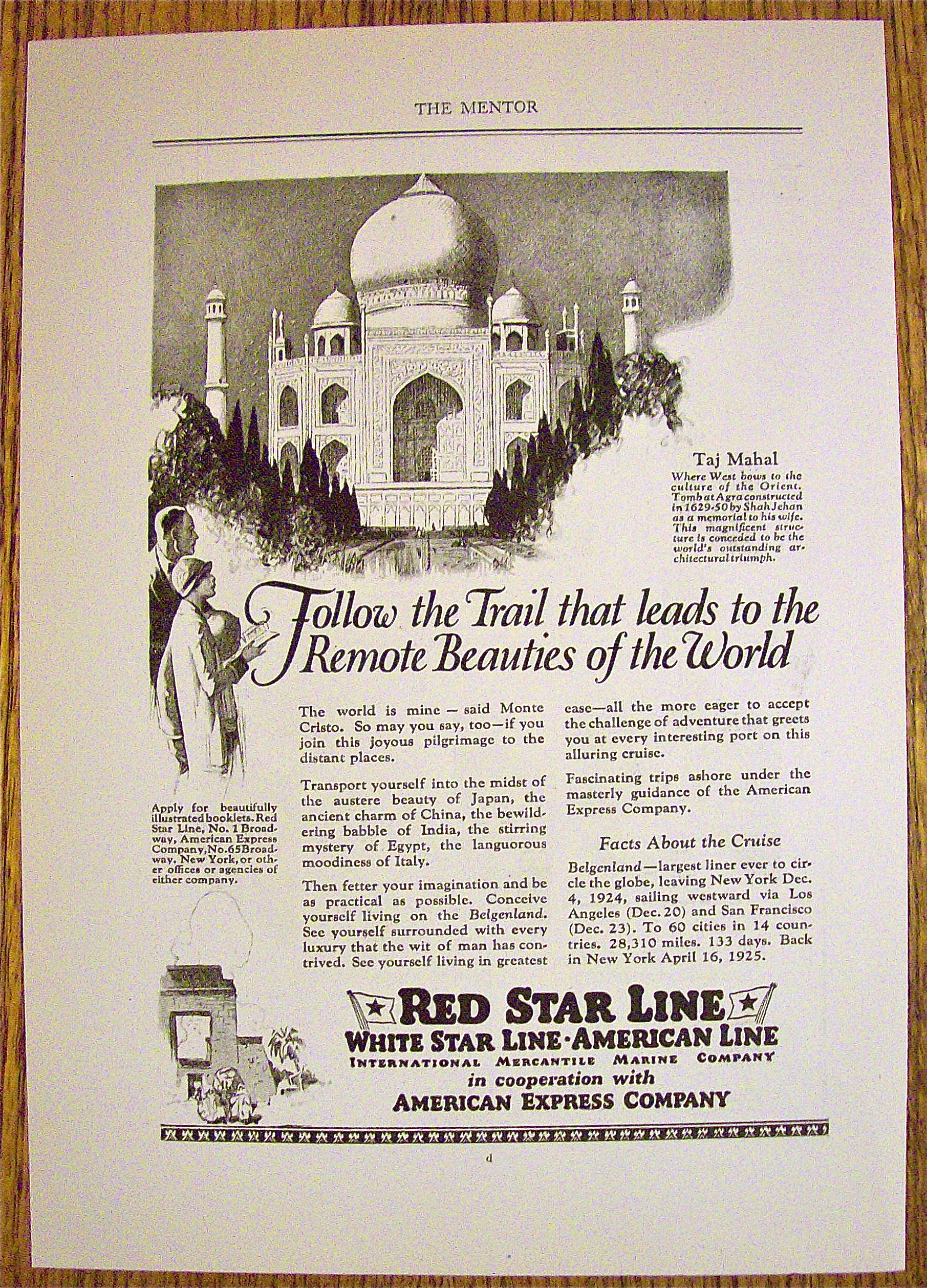 1924 Red Star Line with Taj Mahal