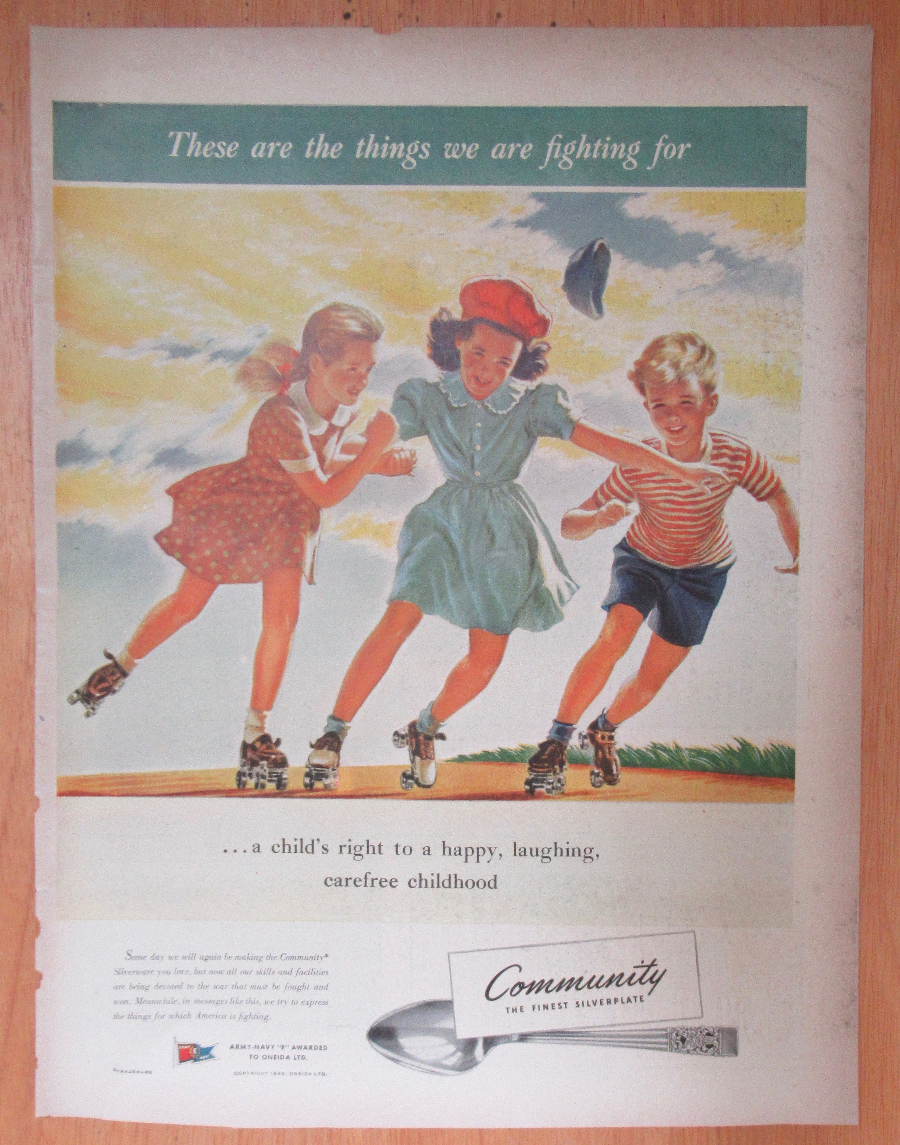 1943 Community Silverplate with Children Roller Skating