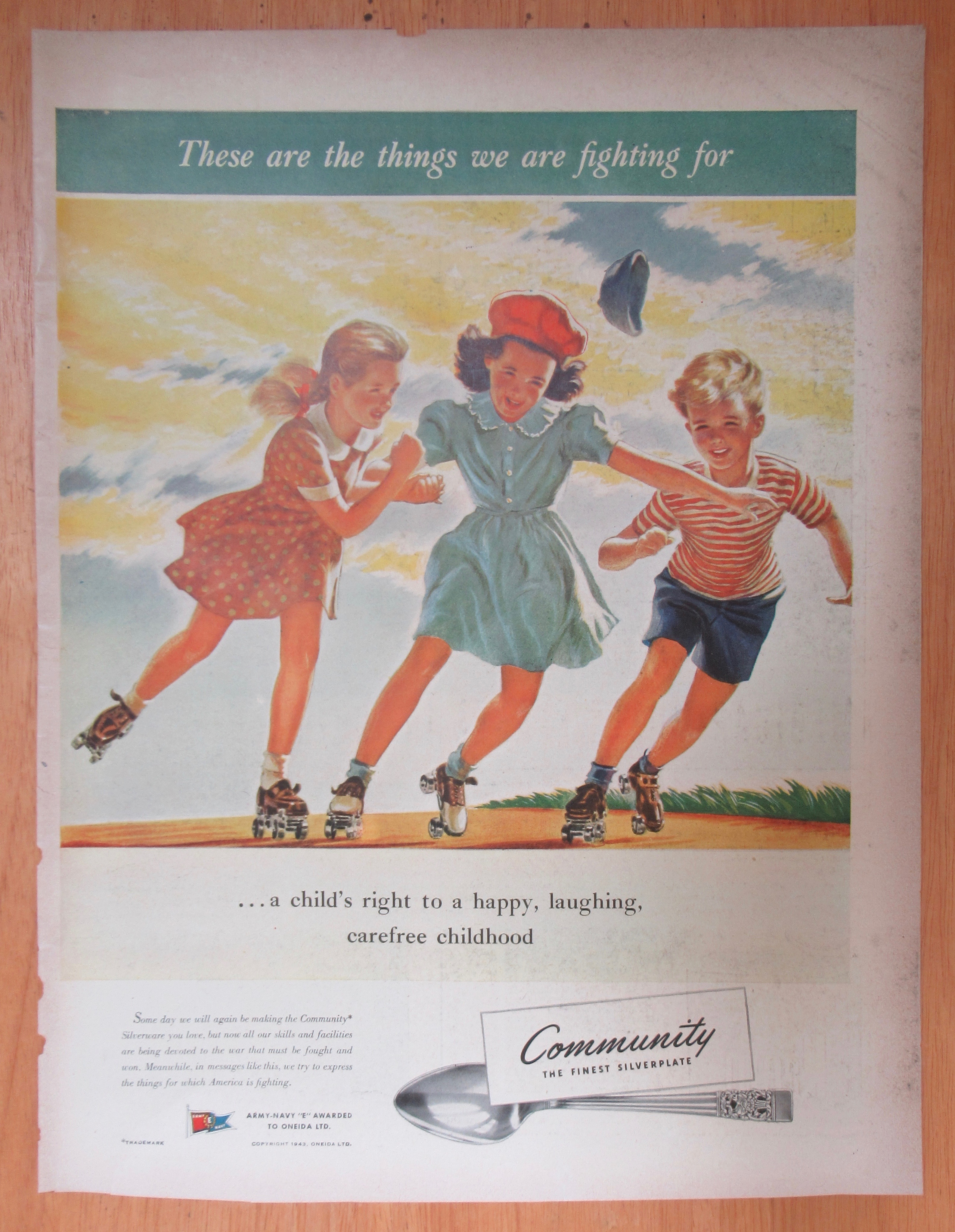1943 Community Silverplate with Children Roller Skating