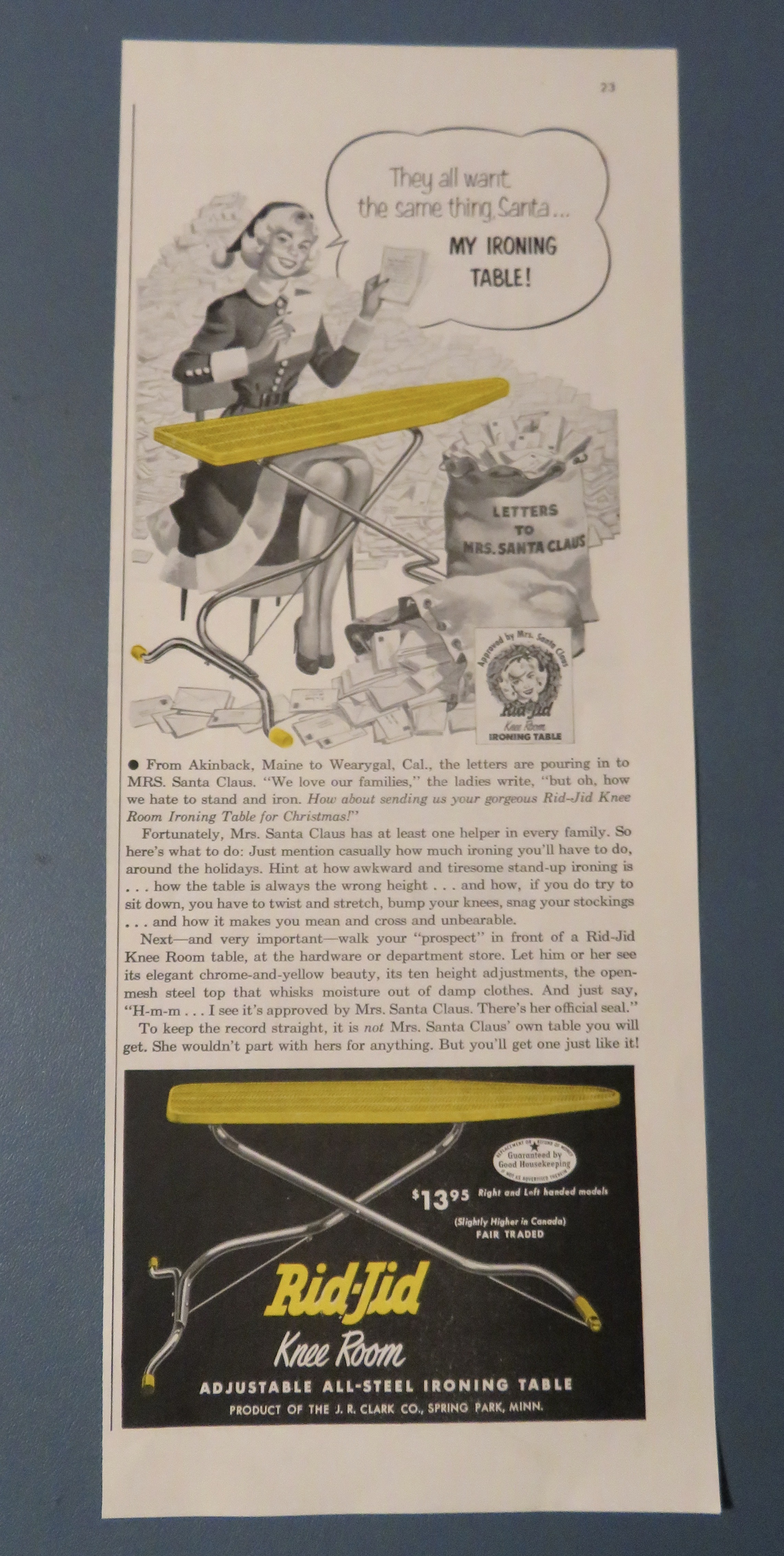 1954 Rid Jid Knee Room Ironing Table w/ Mrs. Claus