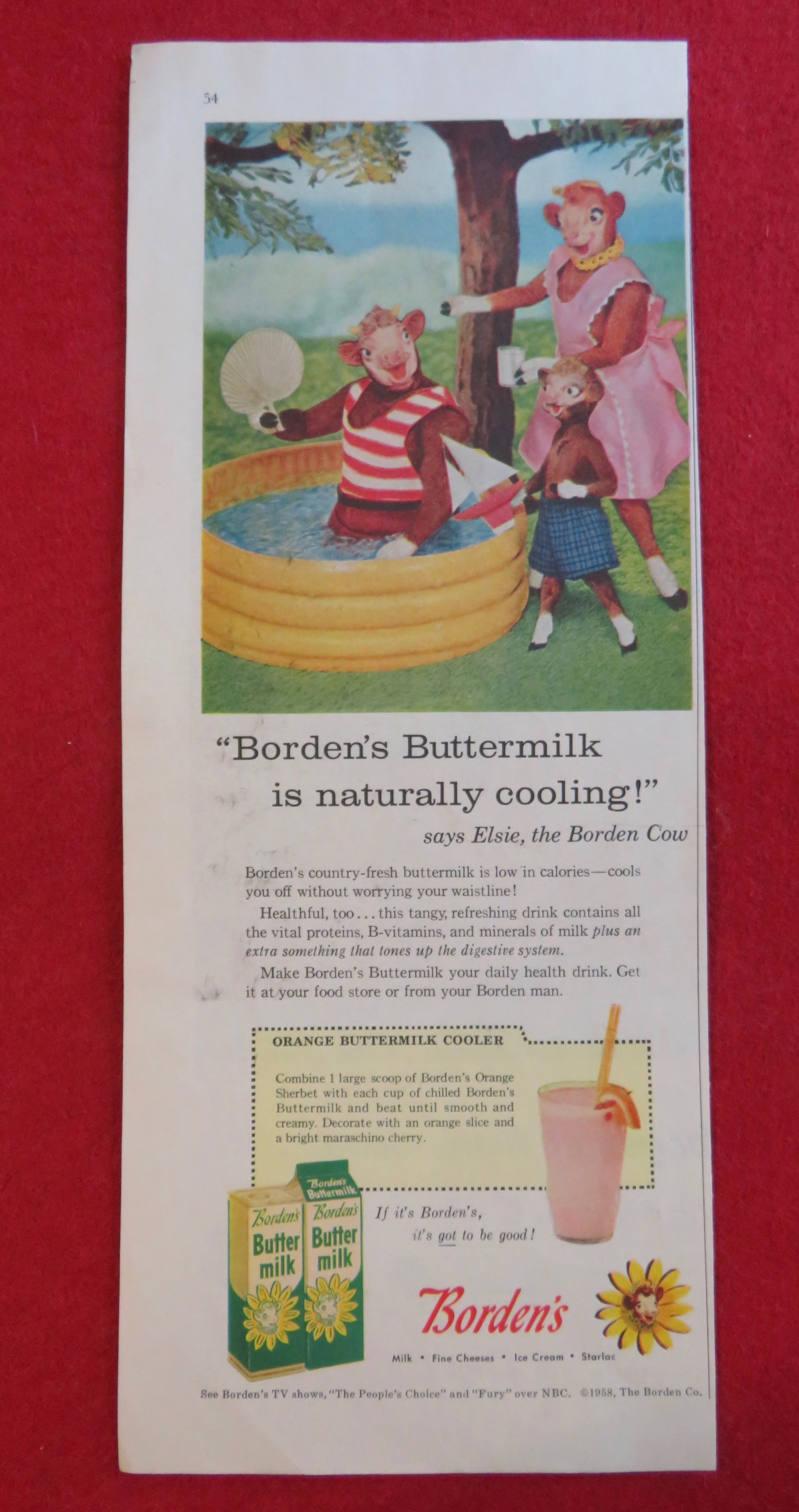 1958 Borden Buttermilk with Elsie & Family By The Pool