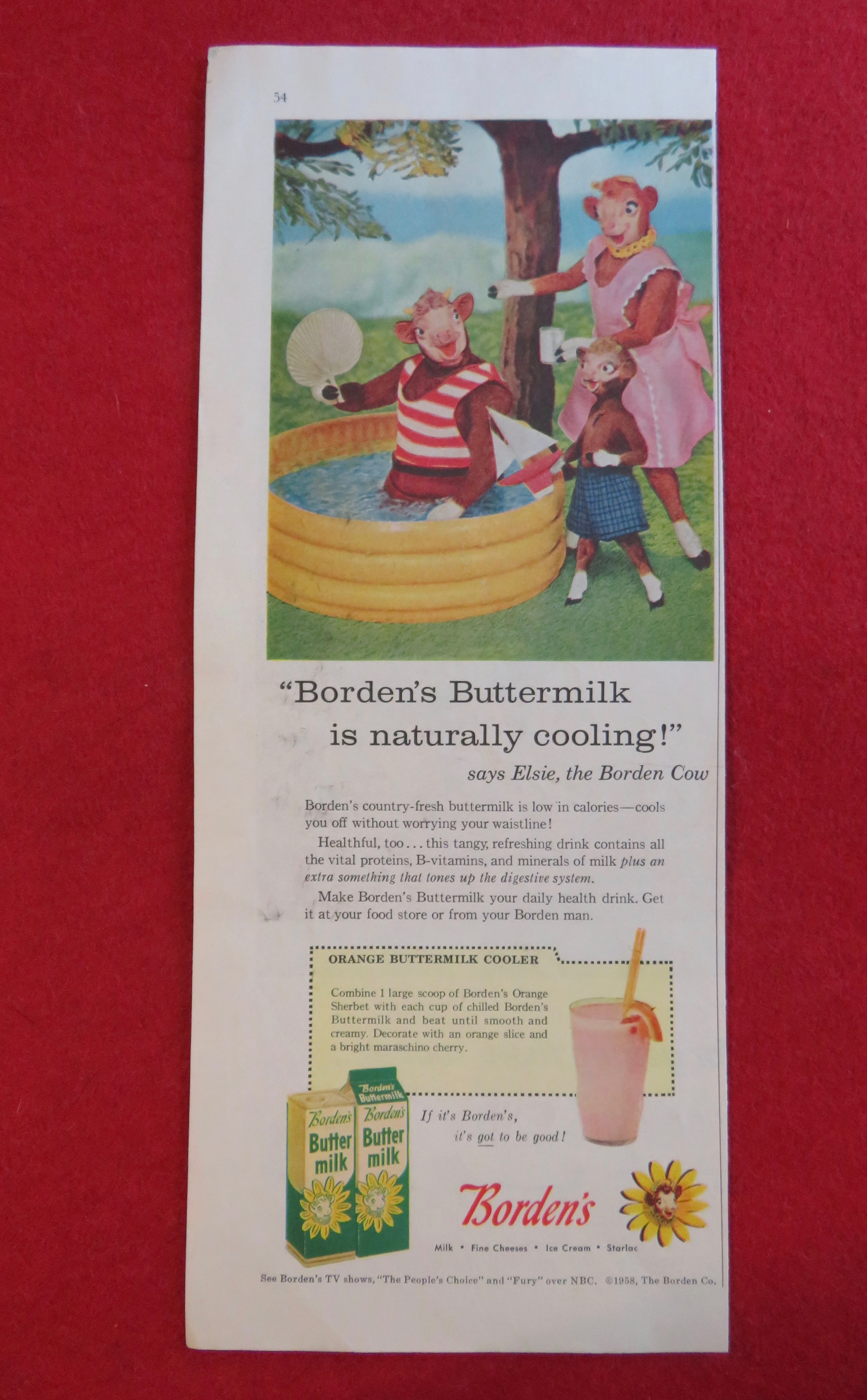 1958 Borden Buttermilk with Elsie & Family By The Pool