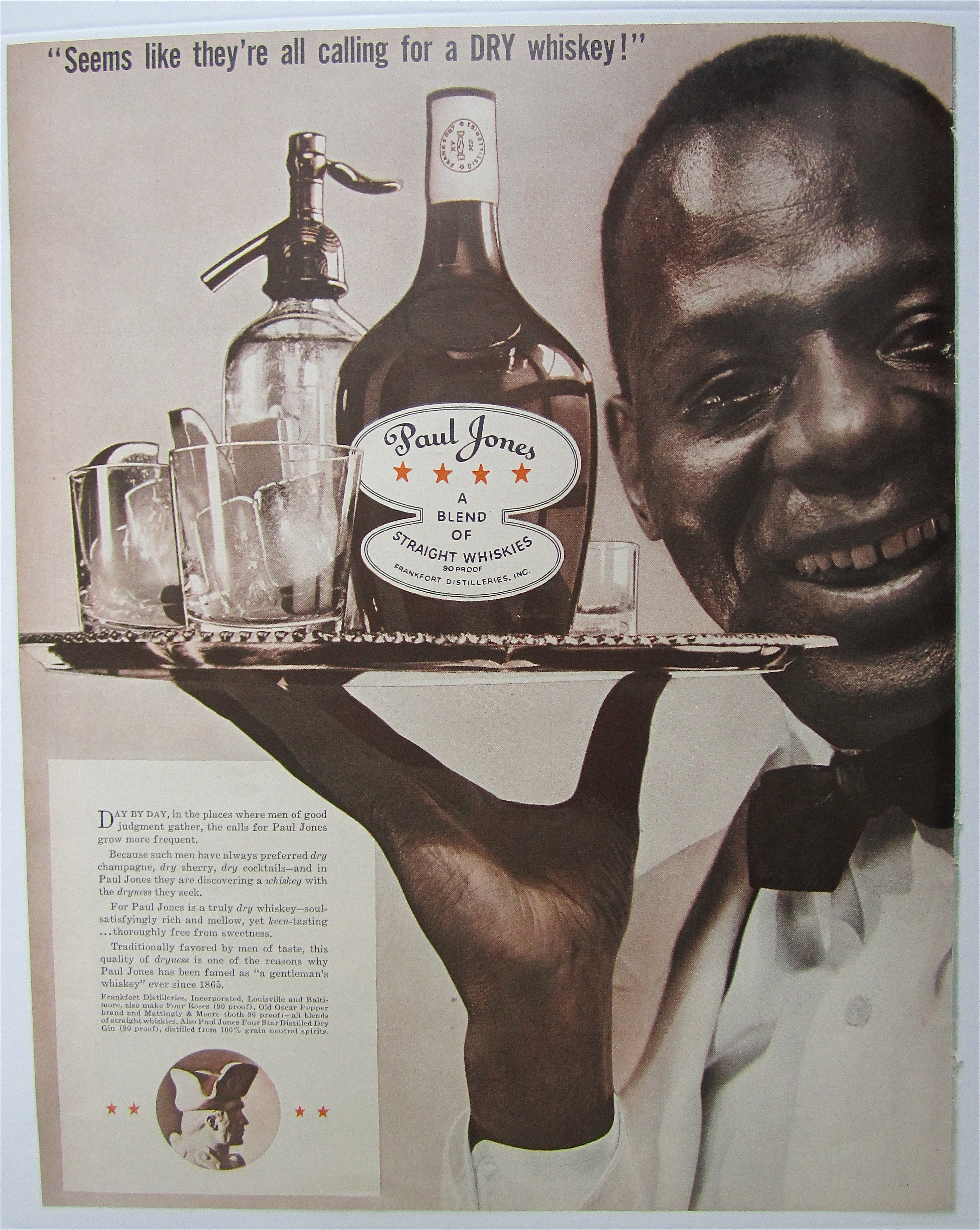 1937 Paul Jones Whiskey with a Waiter Holding Tray