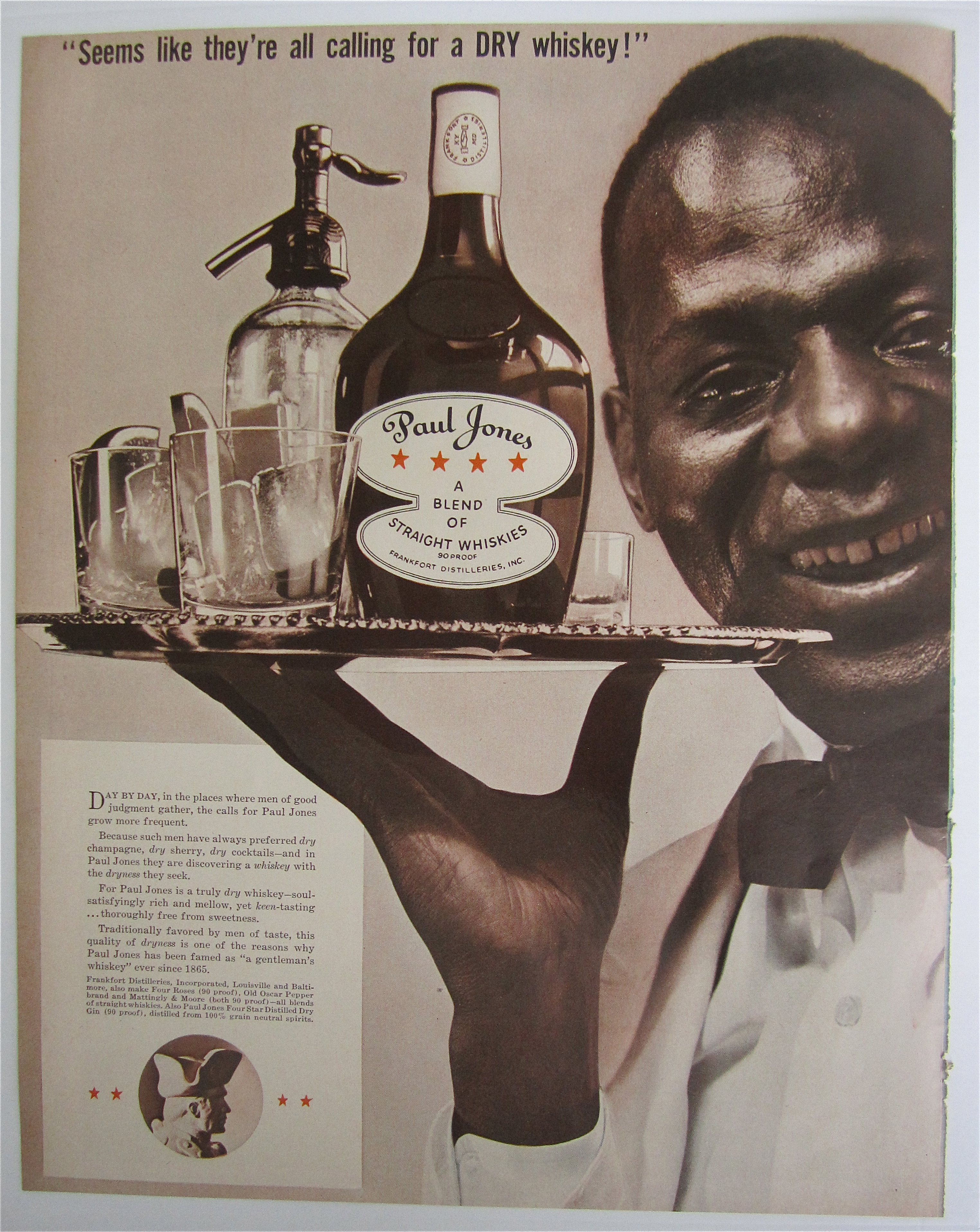 1937 Paul Jones Whiskey with a Waiter Holding Tray