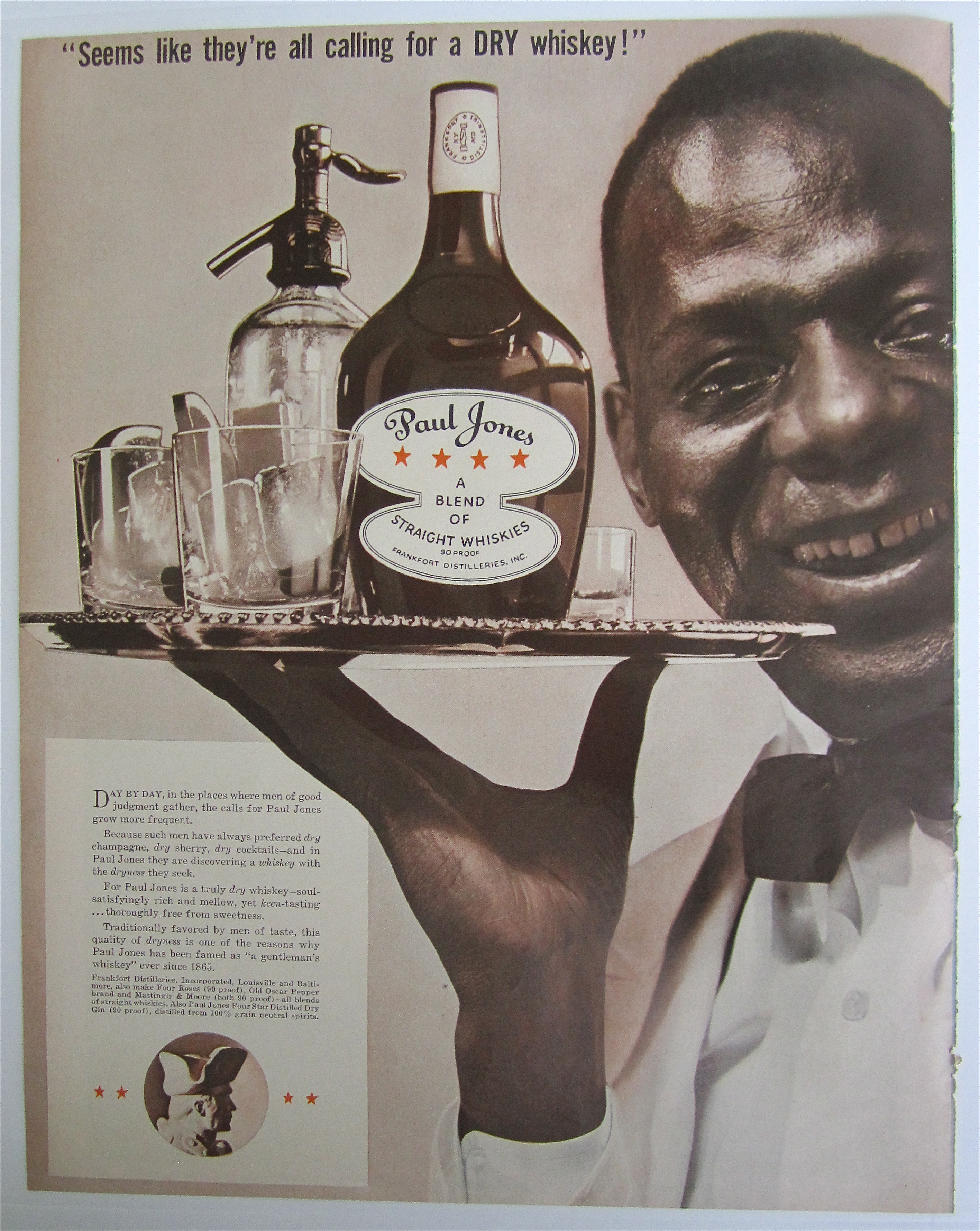 1937 Paul Jones Whiskey with a Waiter Holding Tray