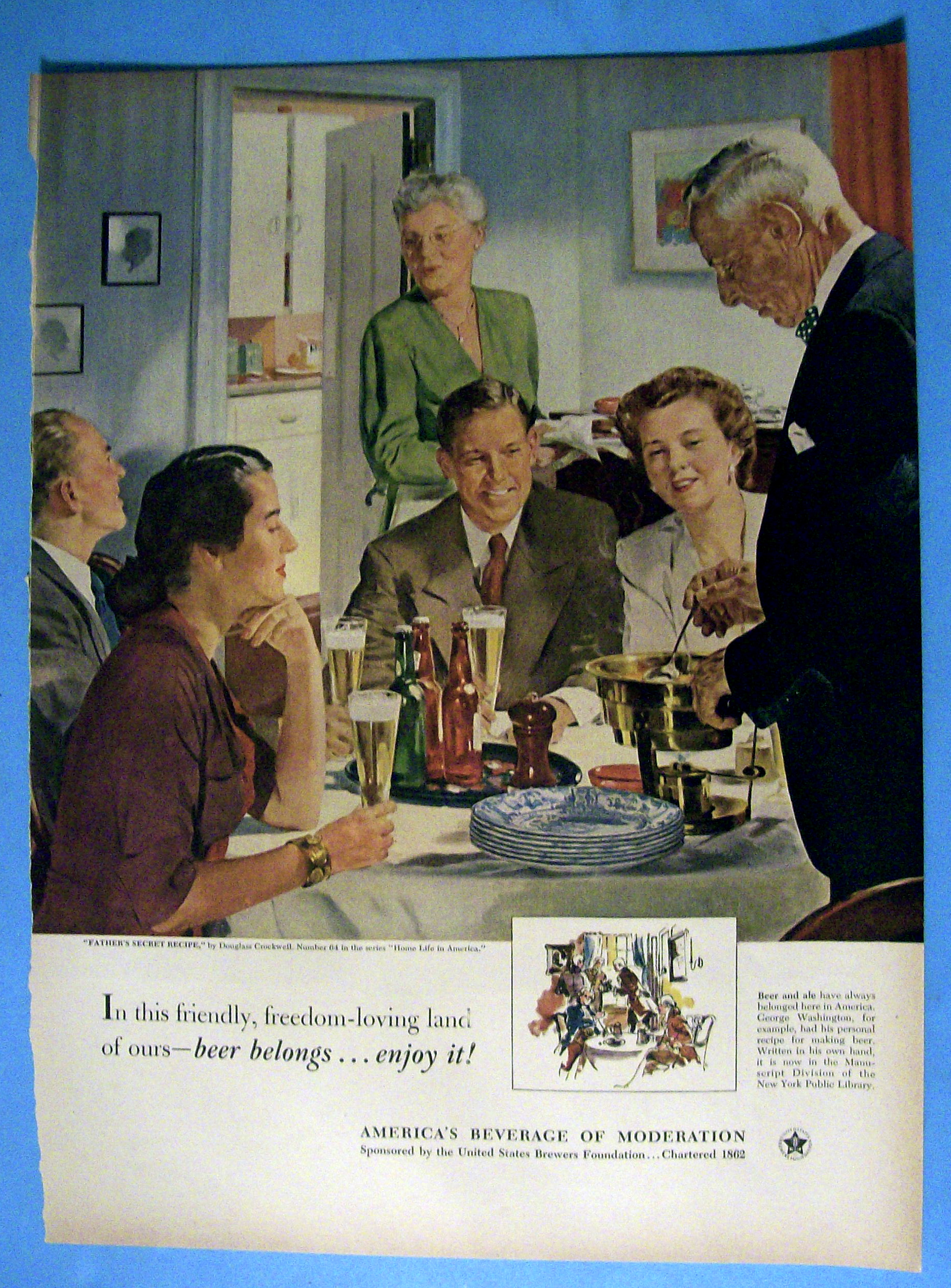 1952 Beer Belongs w/Father's Secret Recipe By Crockwell