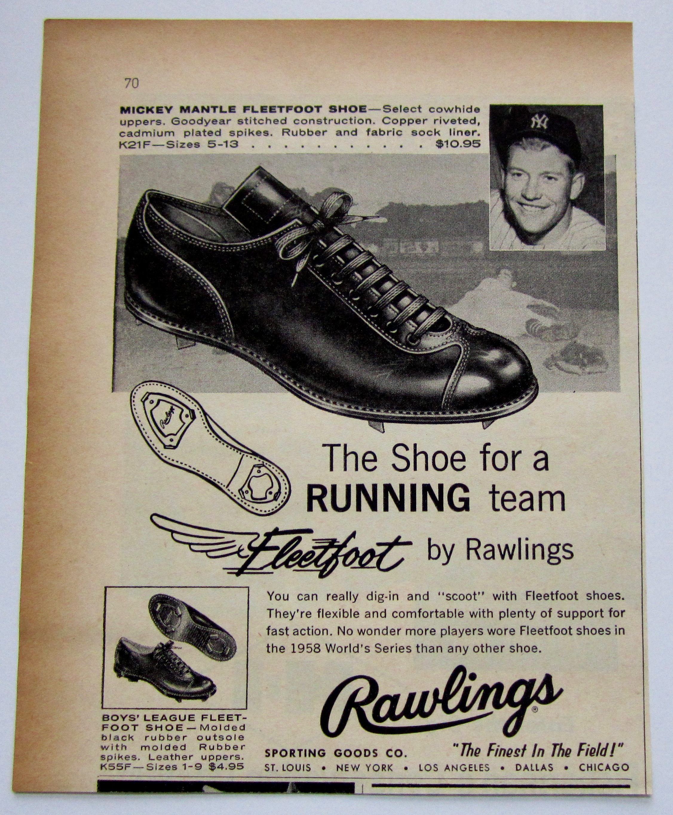 1959 Vintage Rawlings Fleetfoot W/ Mickey Mantle
