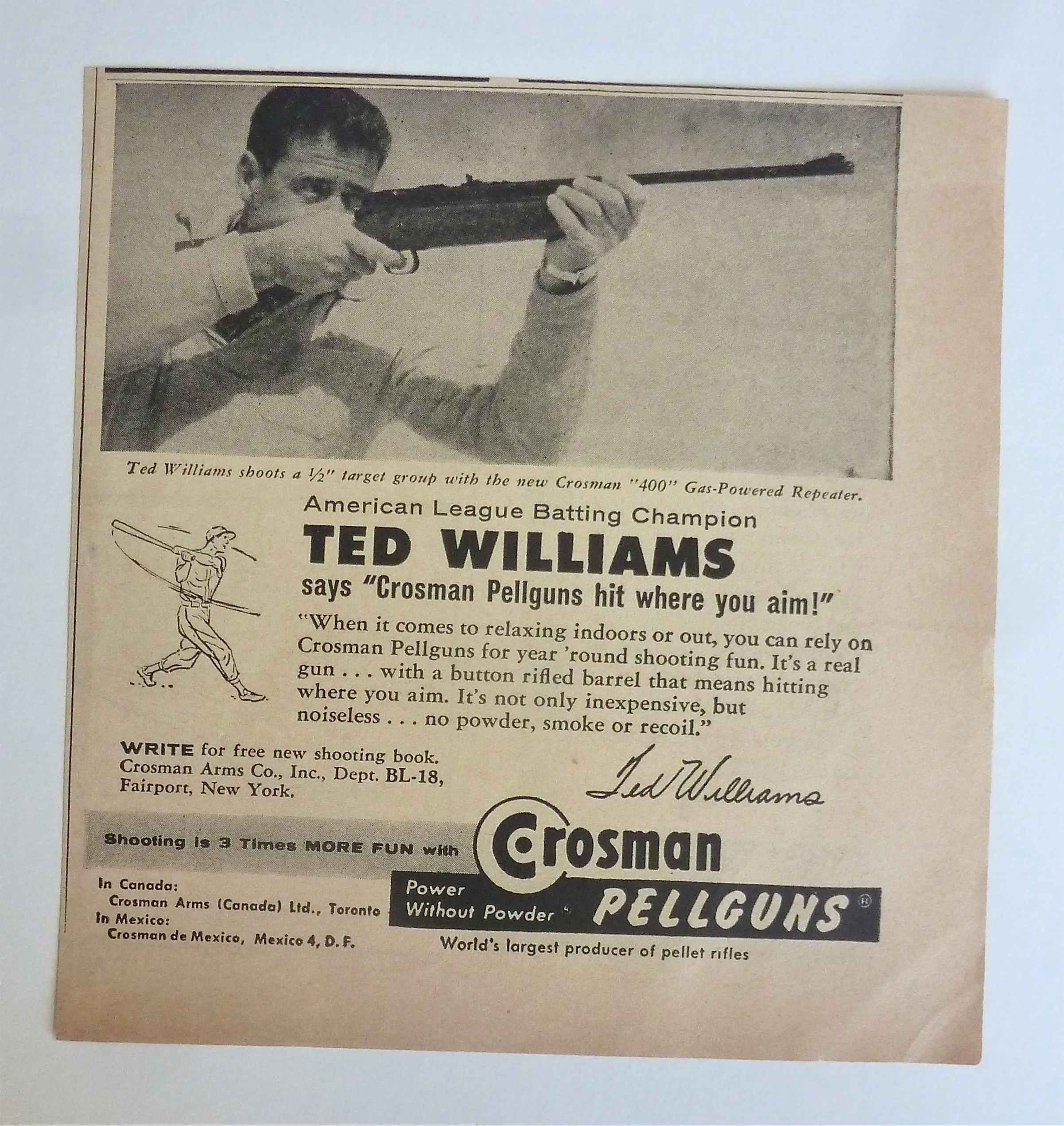 1958 Crosman Pellguns w/ Baseball's Great Ted Williams