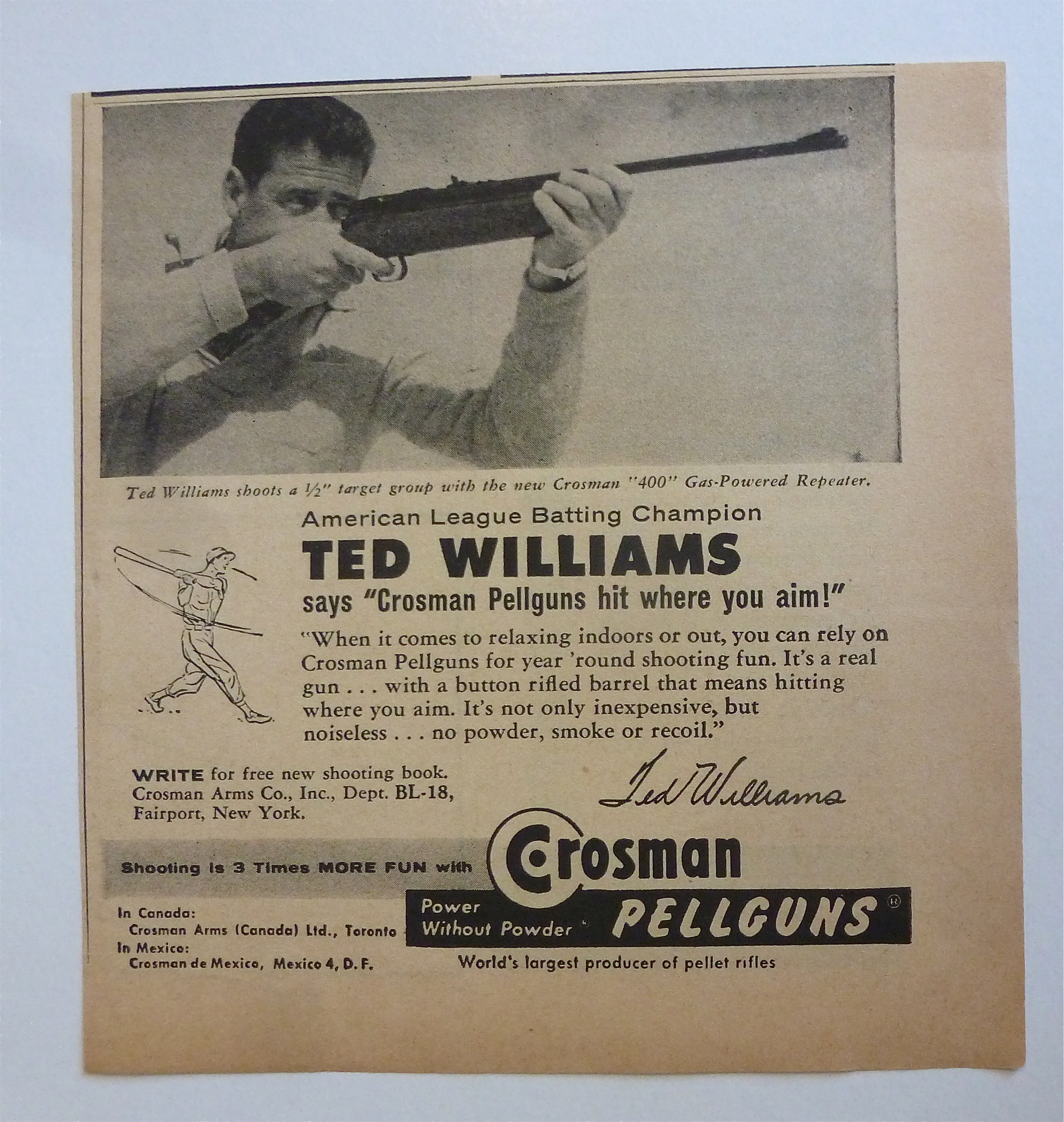 1958 Crosman Pellguns w/ Baseball's Great Ted Williams