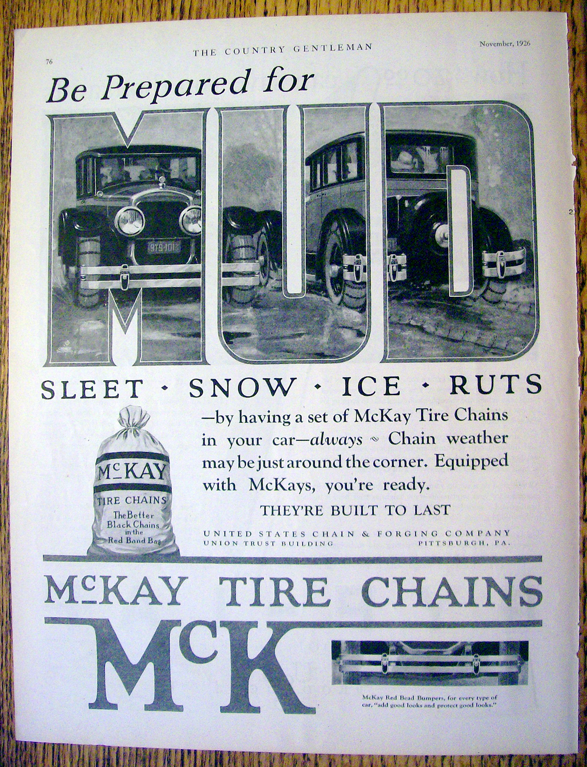 1926 McKay Tire Chains with 2 Cars