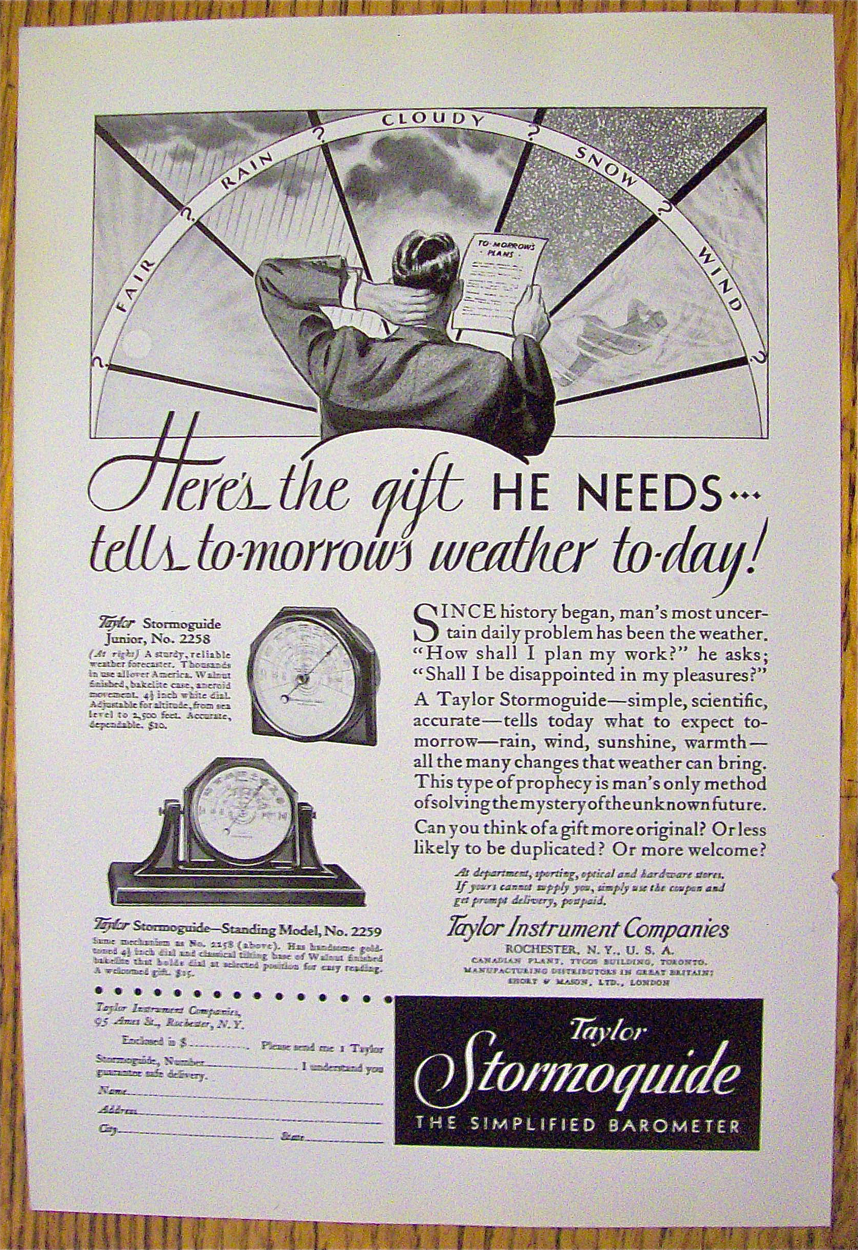 1930 Taylor Stormoguide w/Man Trying To Figure Weather