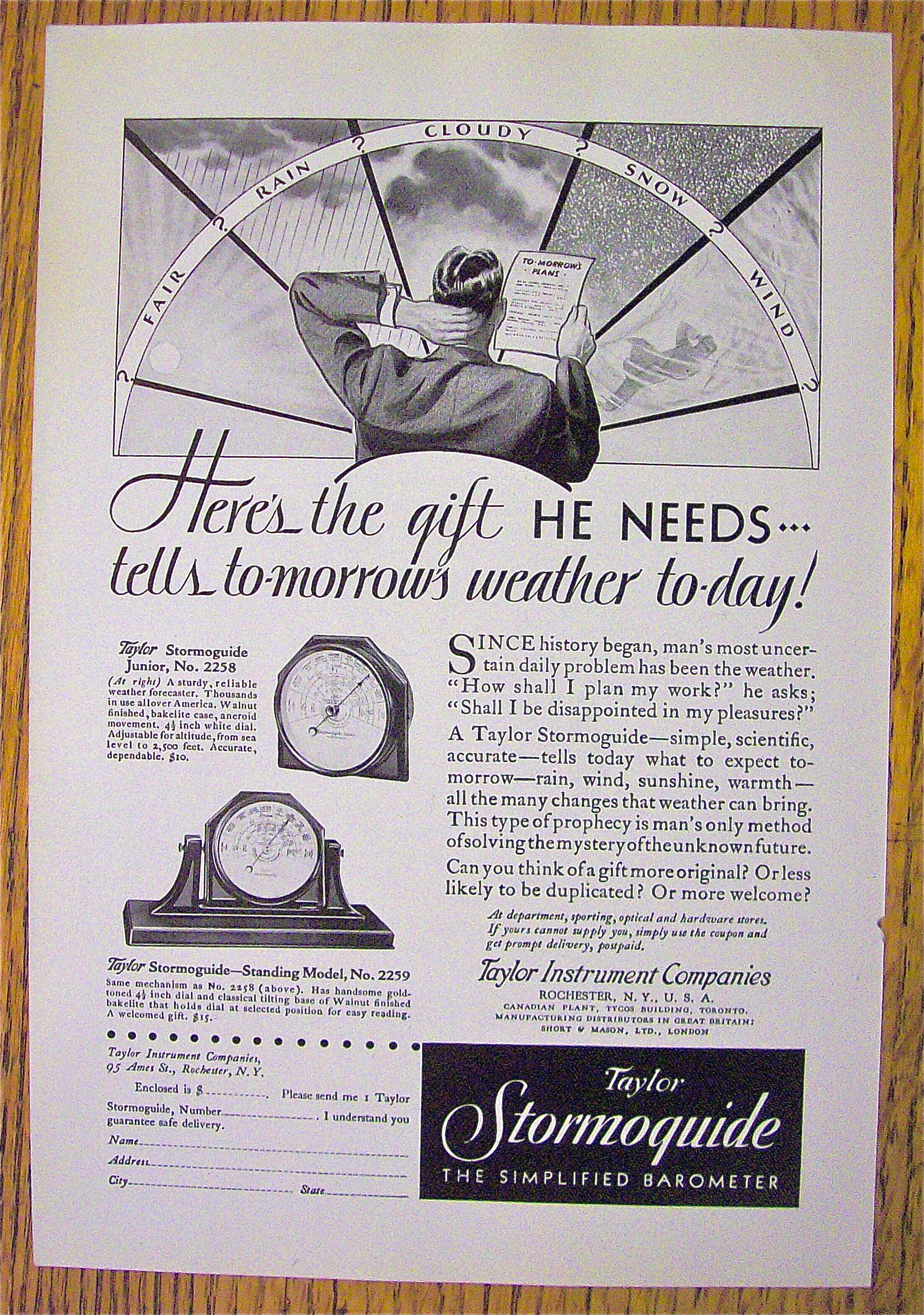 1930 Taylor Stormoguide w/Man Trying To Figure Weather