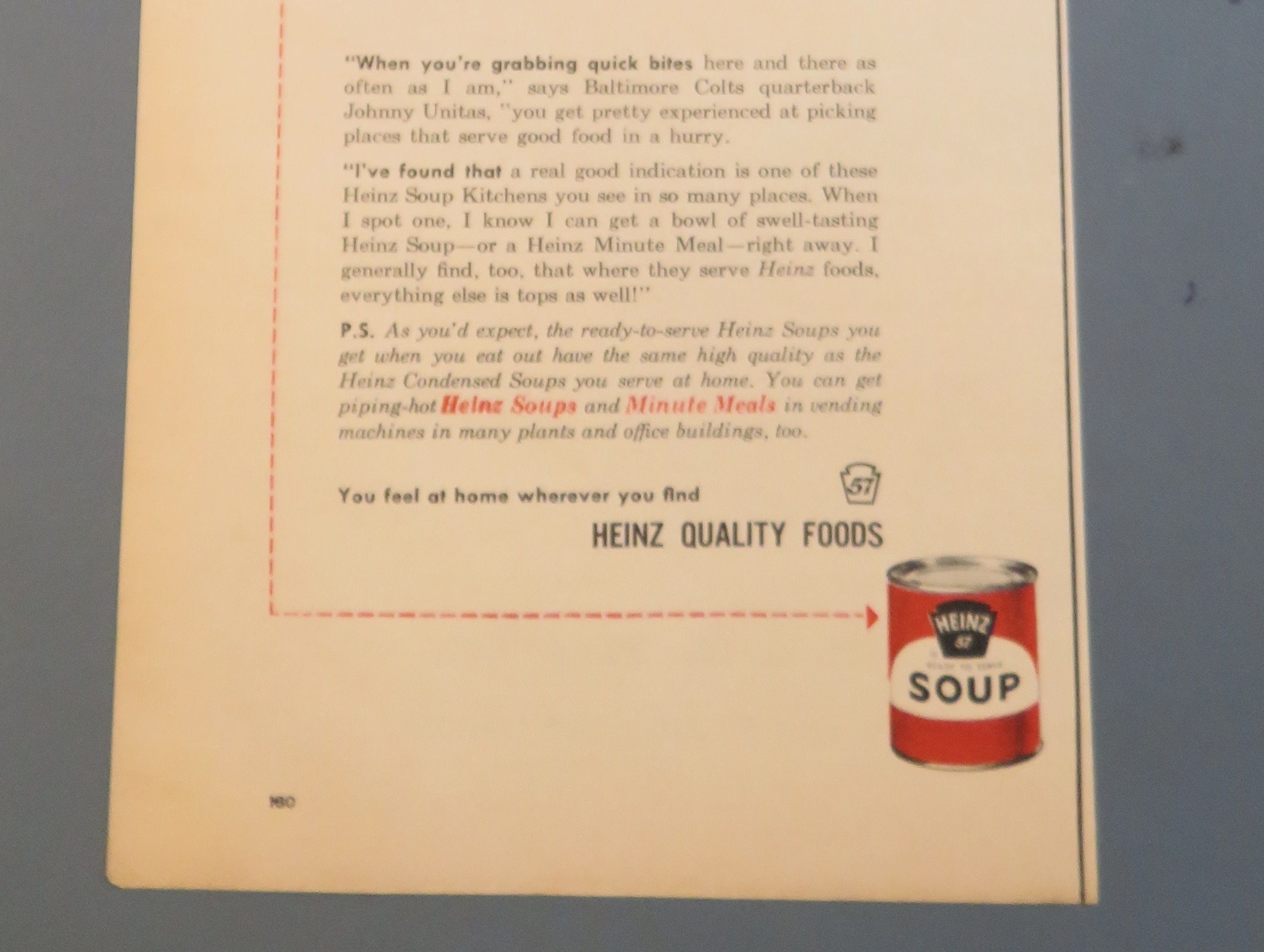 1960 Heinz Soup w/ Baltimore Colt's Johnny Unitas
