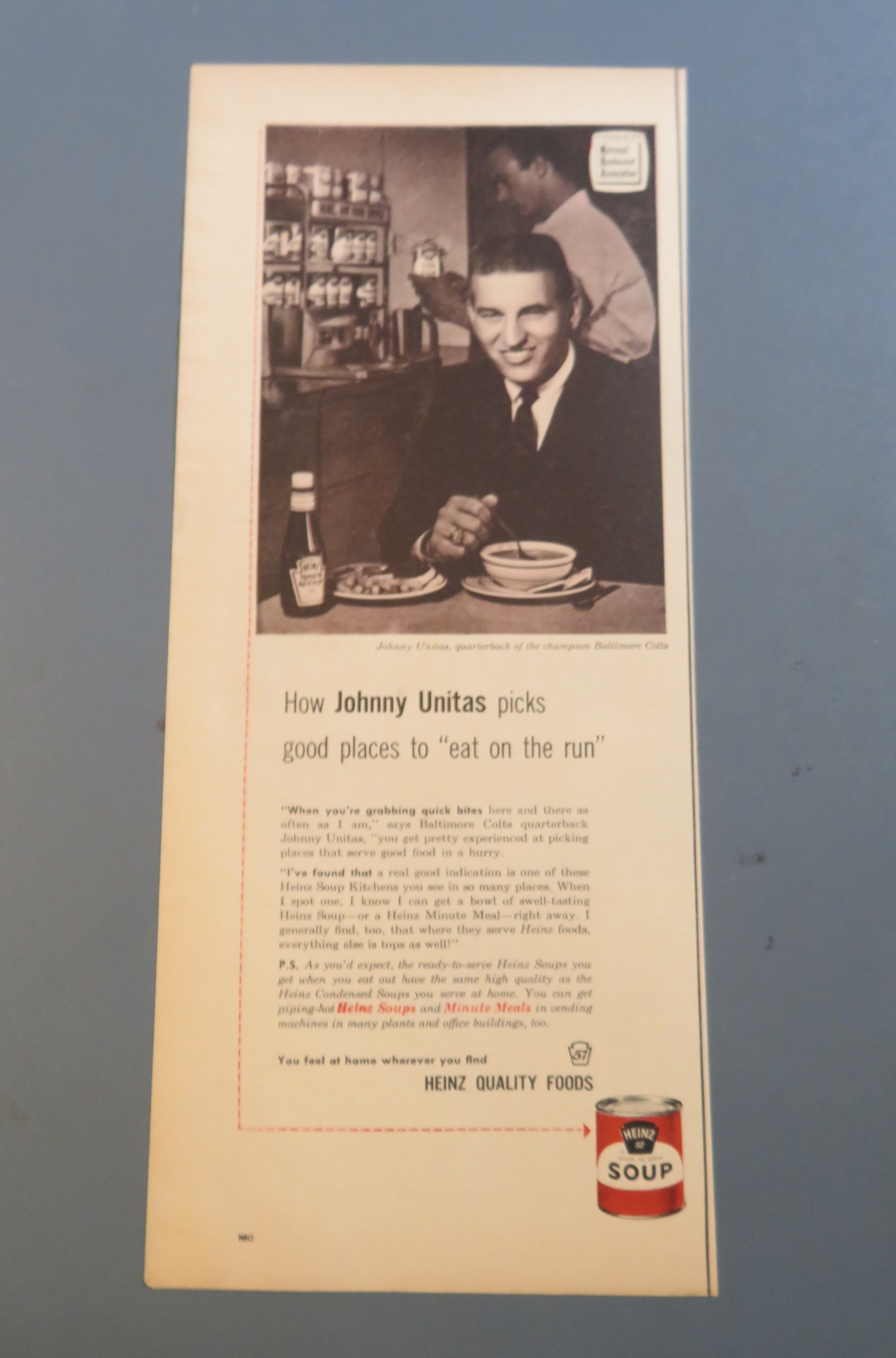 1960 Heinz Soup w/ Baltimore Colt's Johnny Unitas
