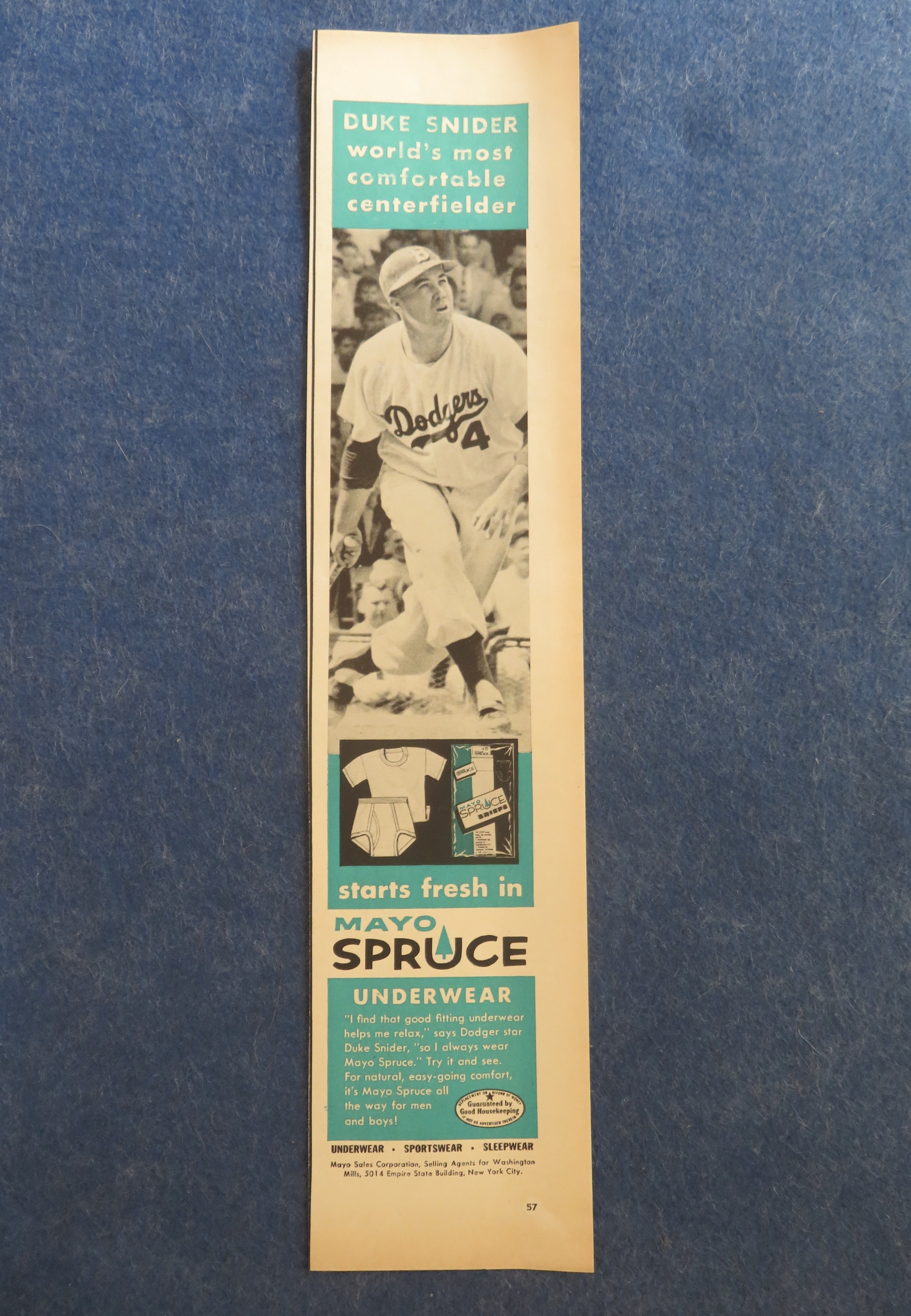 1957 Mayo Spruce Underwear with Baseball's Duke Snider