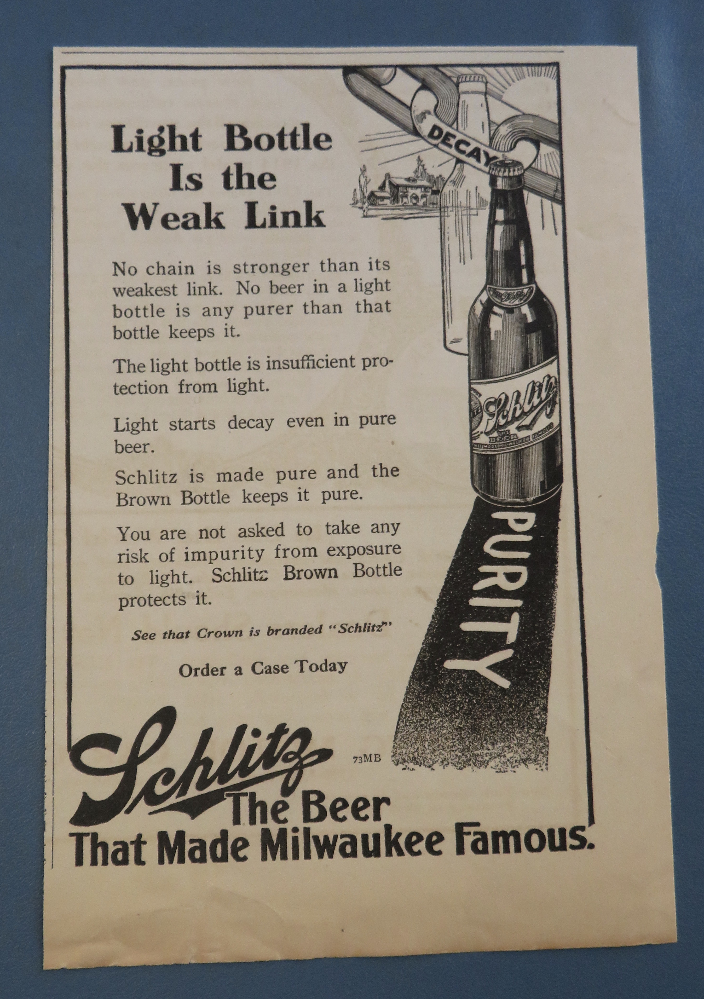 1914 Schlitz Beer with Bottle of Beer