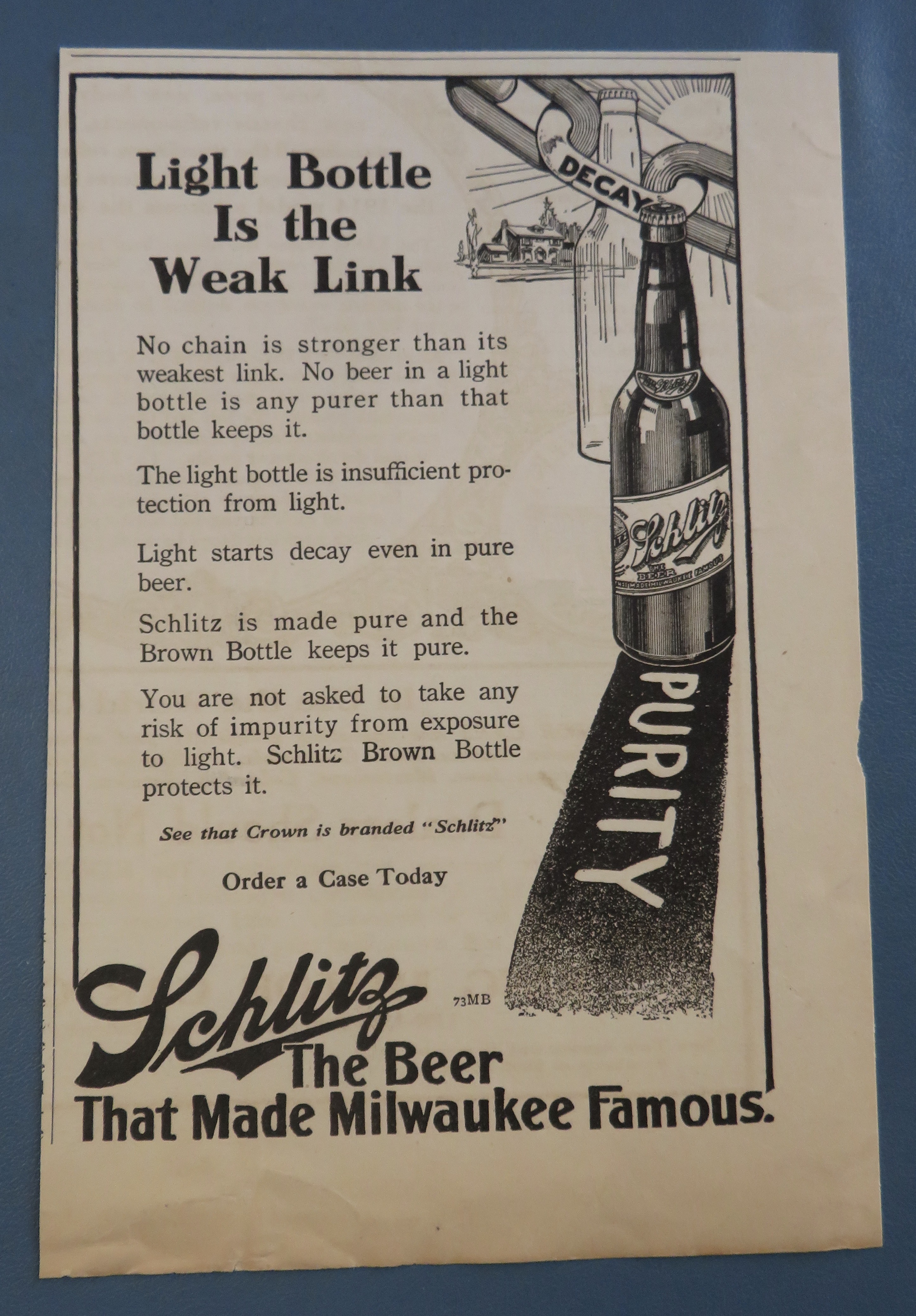 1914 Schlitz Beer with Bottle of Beer