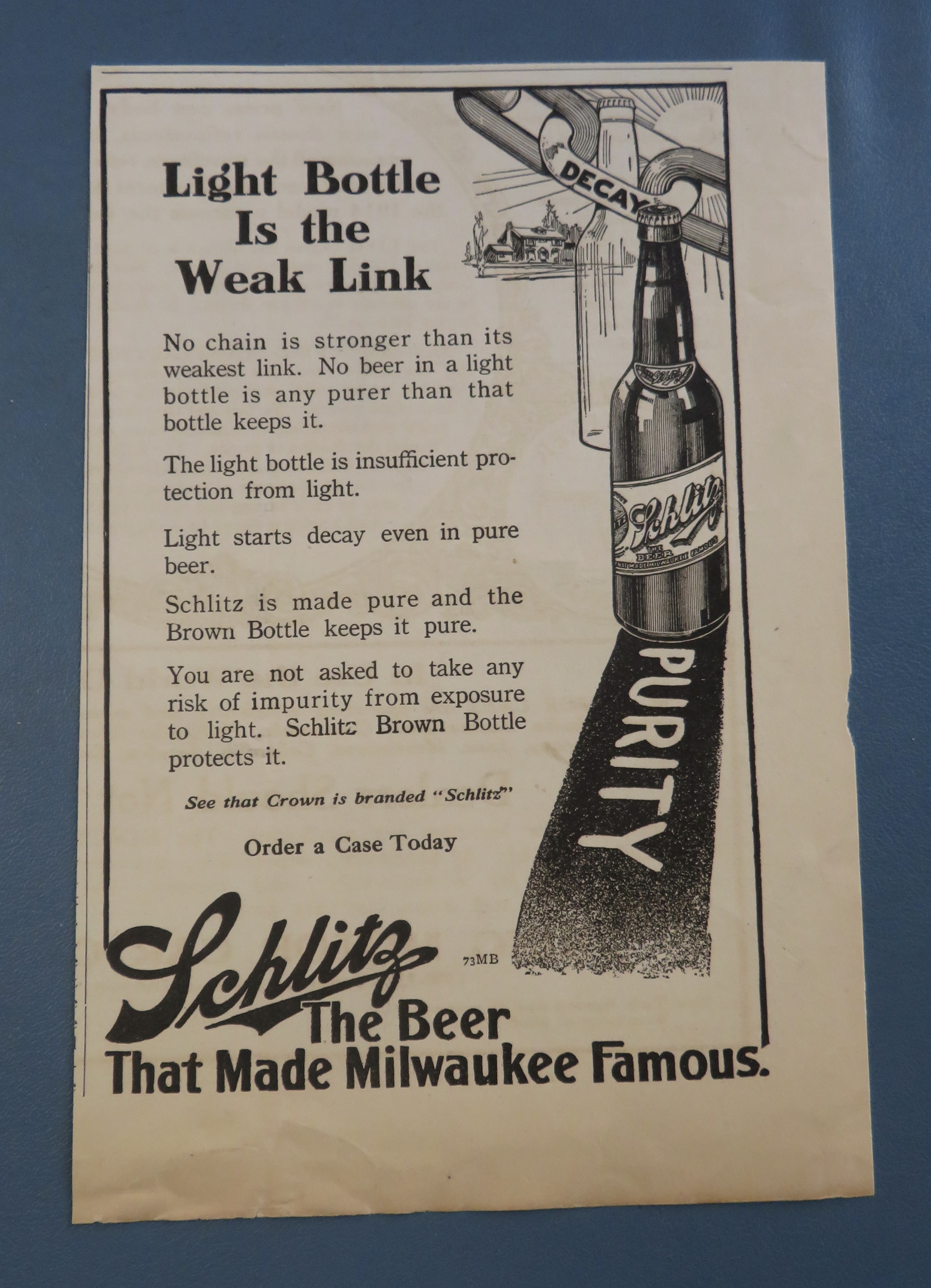 1914 Schlitz Beer with Bottle of Beer