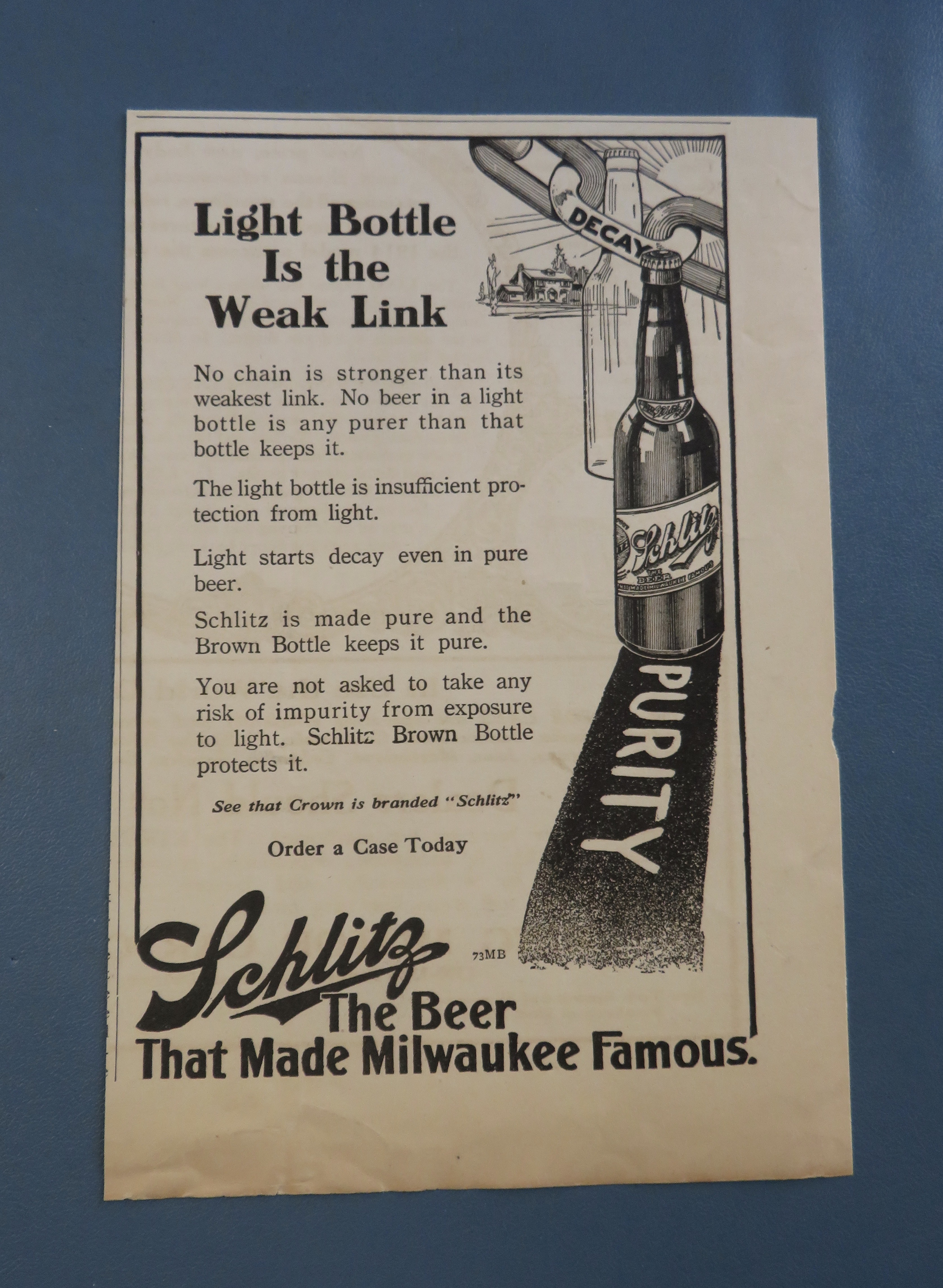 1914 Schlitz Beer with Bottle of Beer