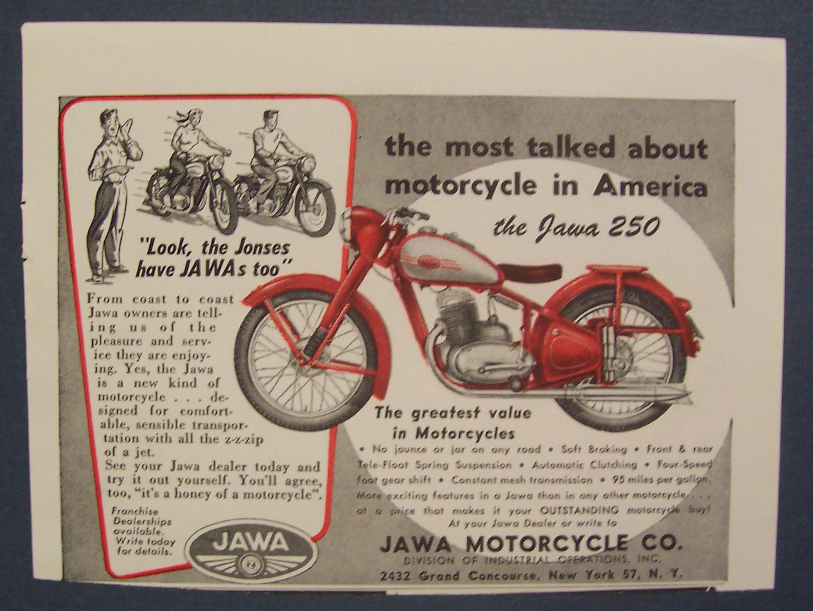 Vintage Ad: 1949  Jawa  Motorcycle  Co.