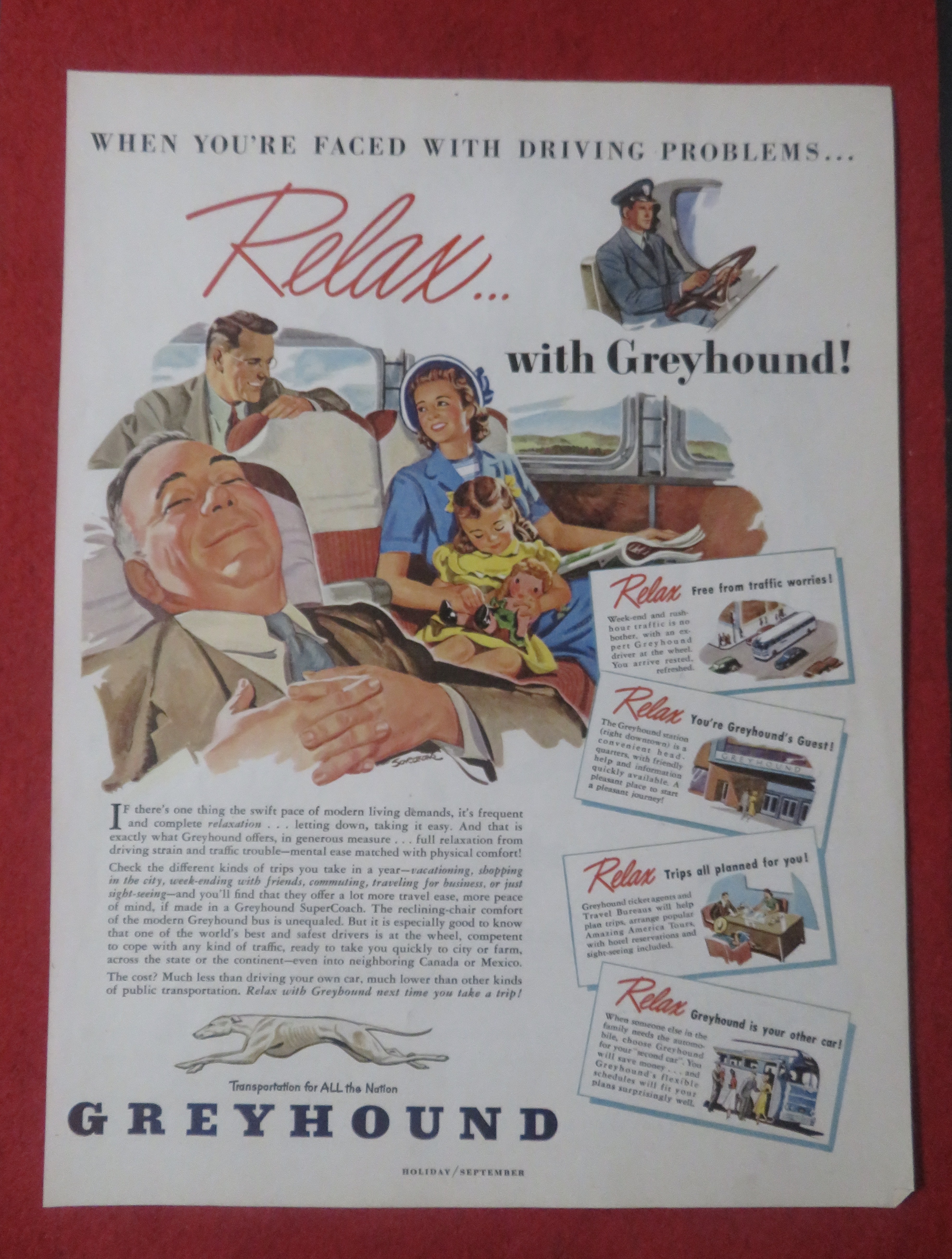1948 Greyhound with Man Relaxing While People Talk