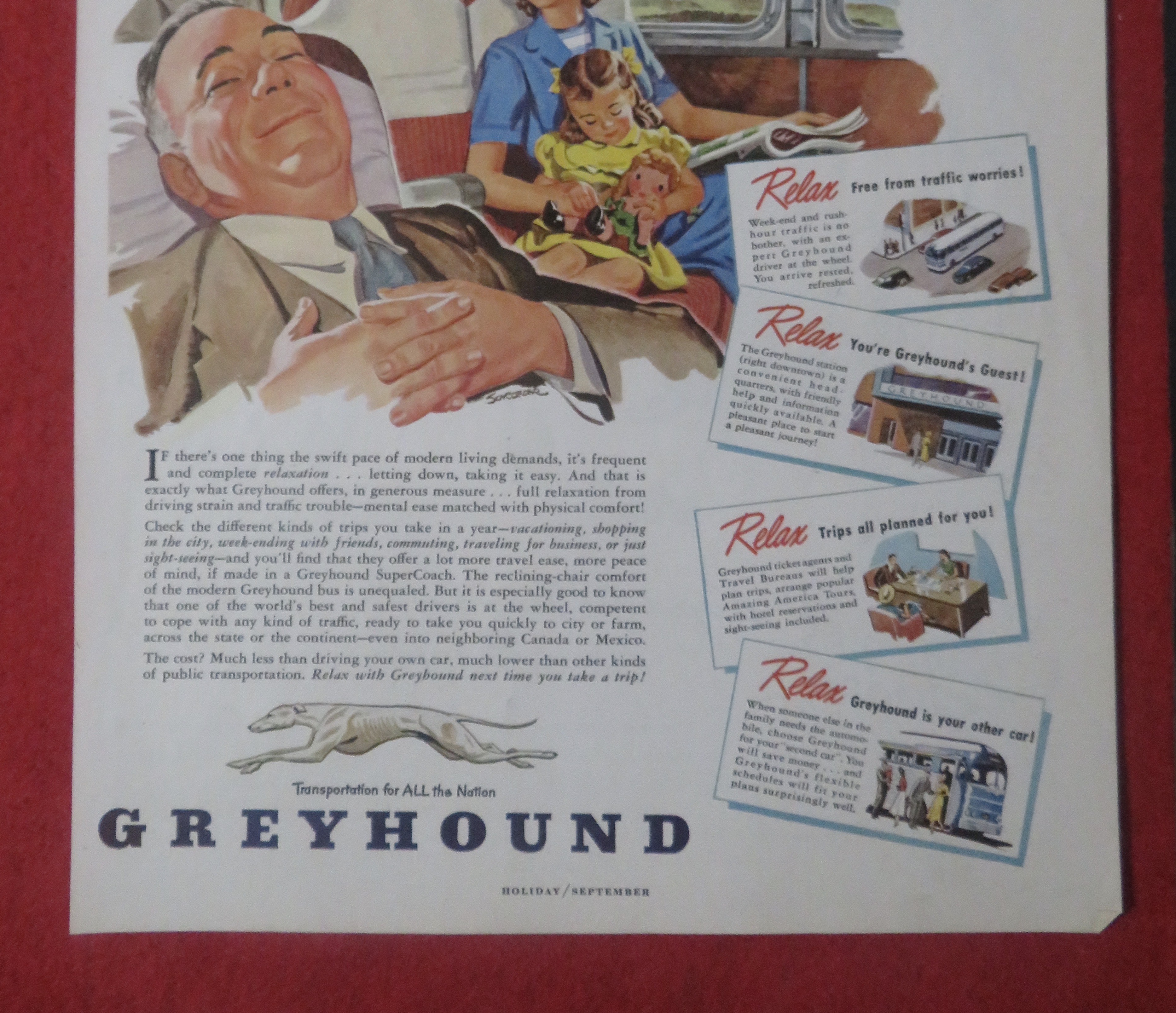 1948 Greyhound with Man Relaxing While People Talk