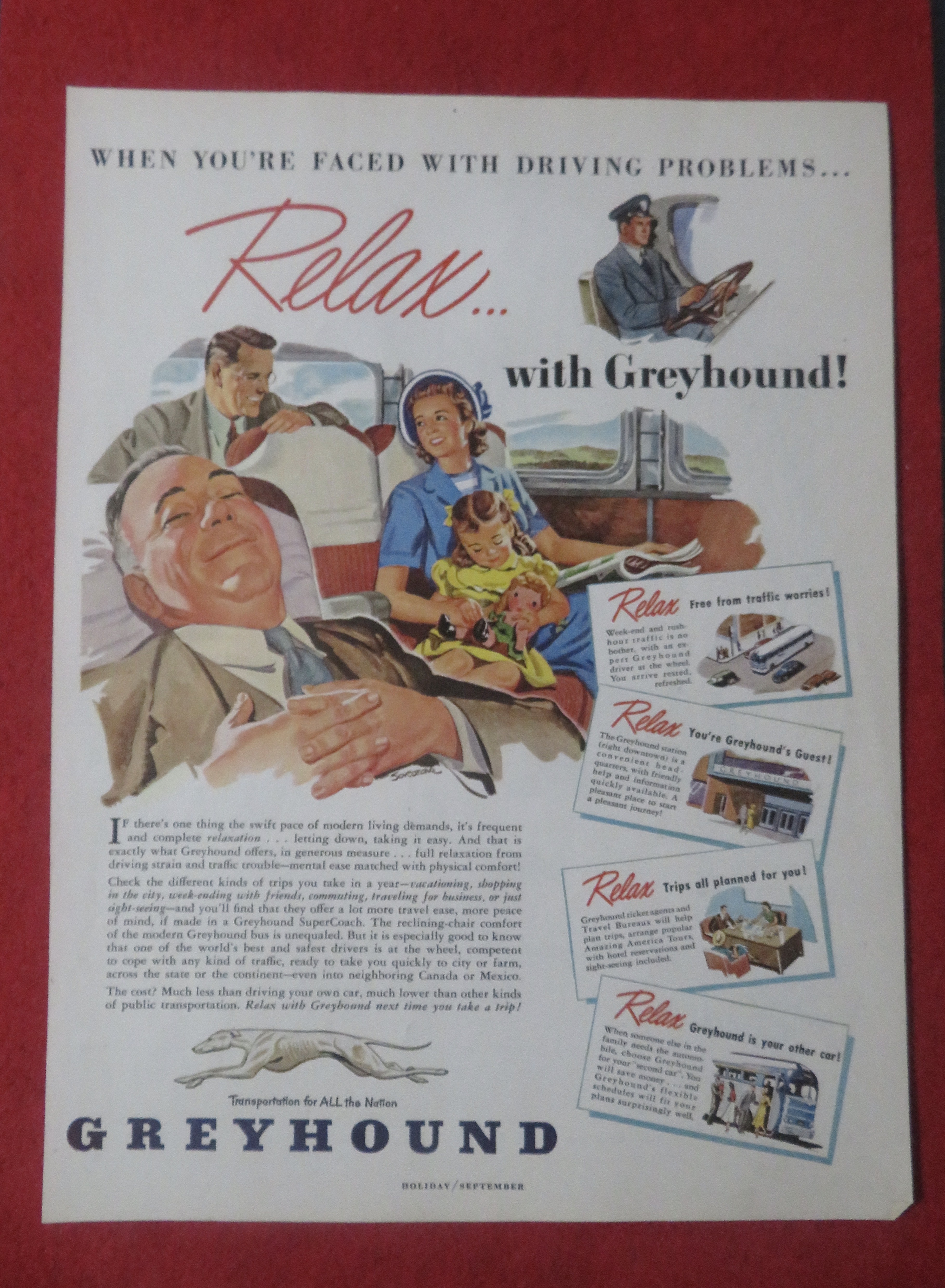 1948 Greyhound with Man Relaxing While People Talk