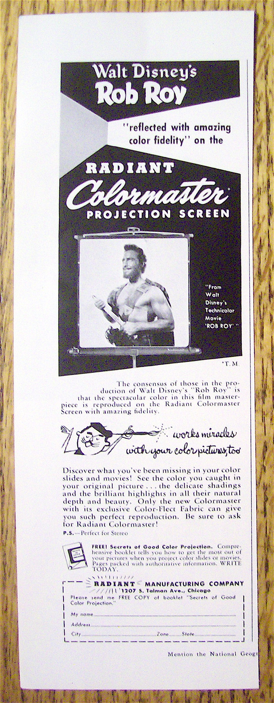 1954 Radiant Colormaster Screen w/Walt Disney's Rob Roy