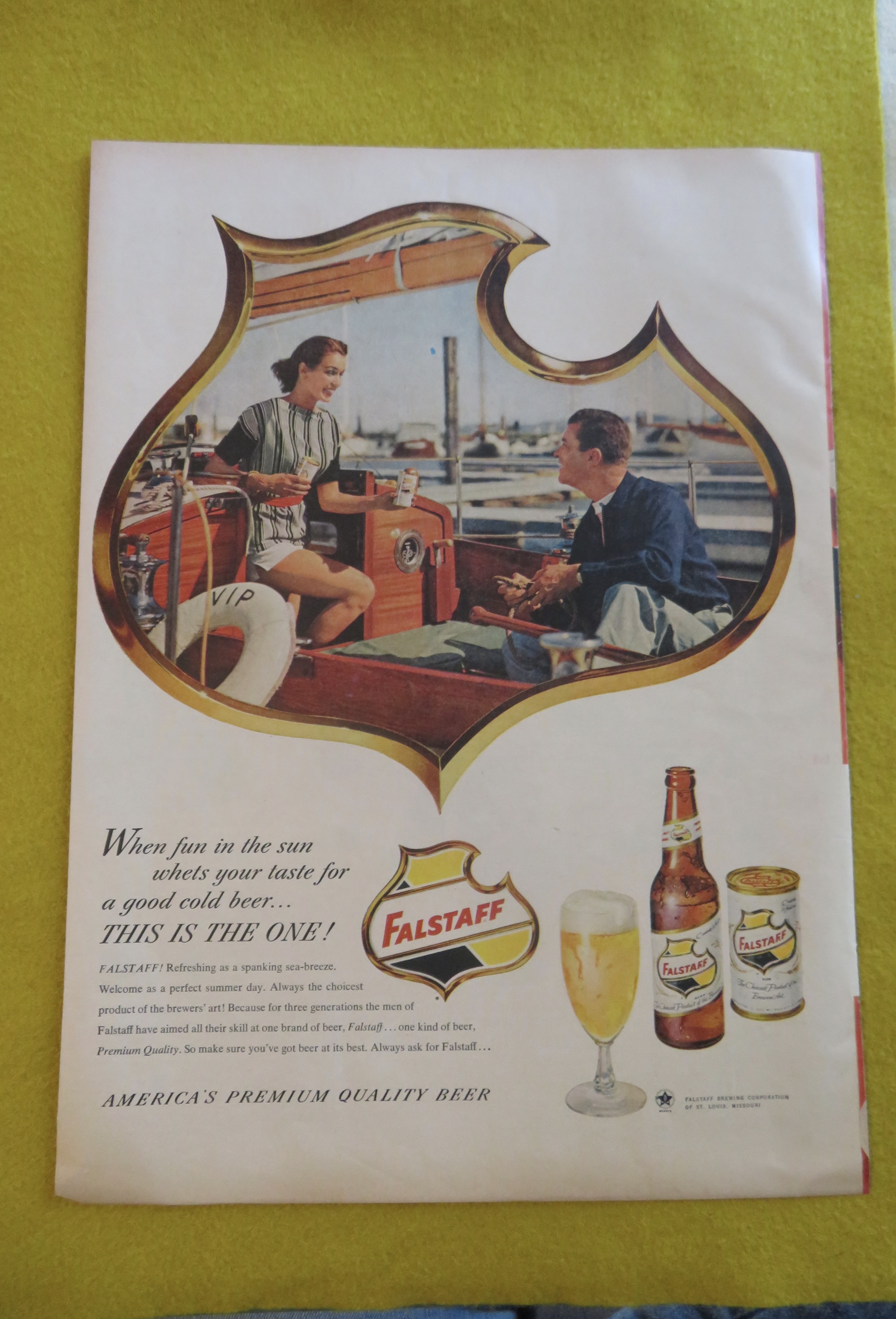 1956 Falstaff Beer with Man & Woman On A Boat