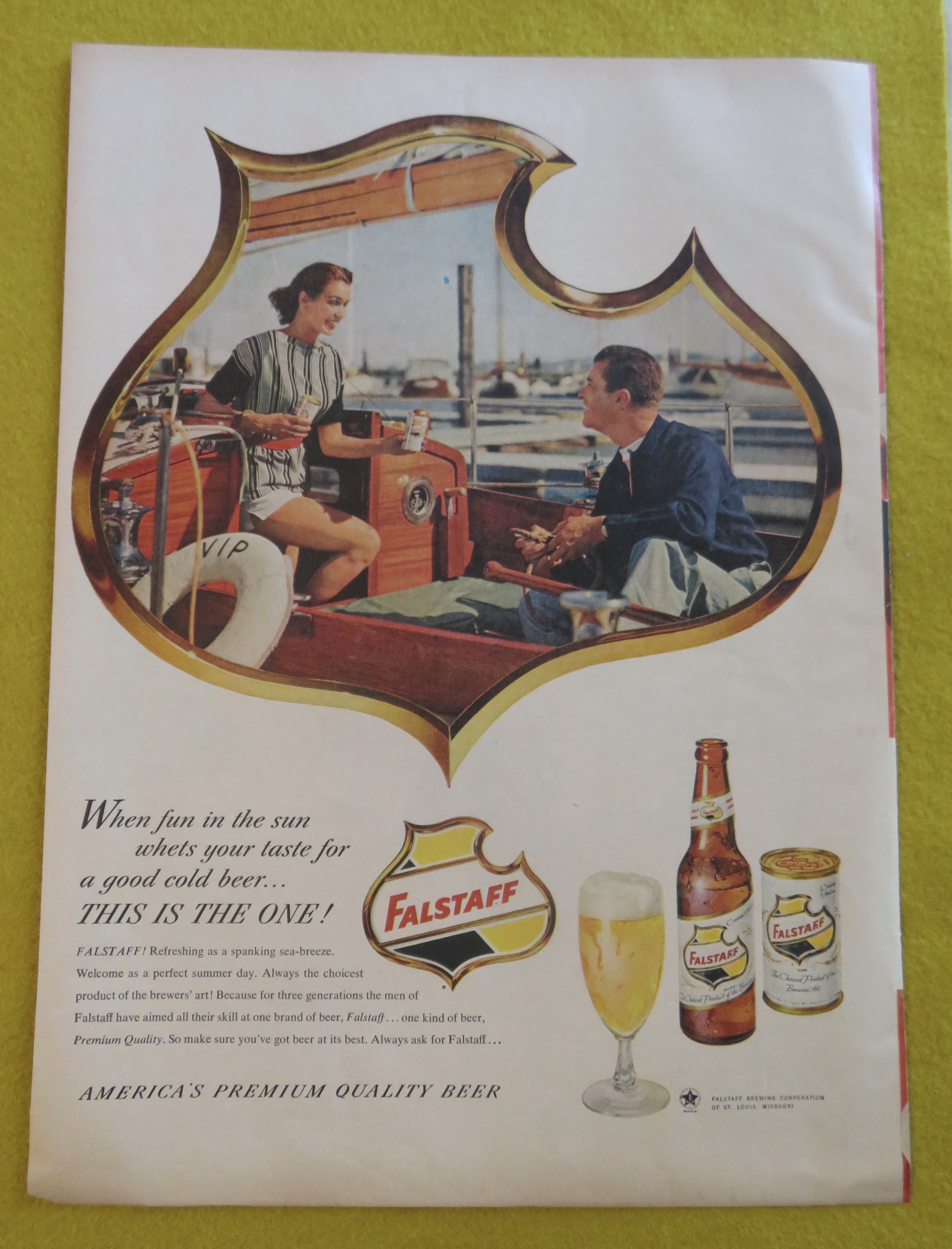 1956 Falstaff Beer with Man & Woman On A Boat