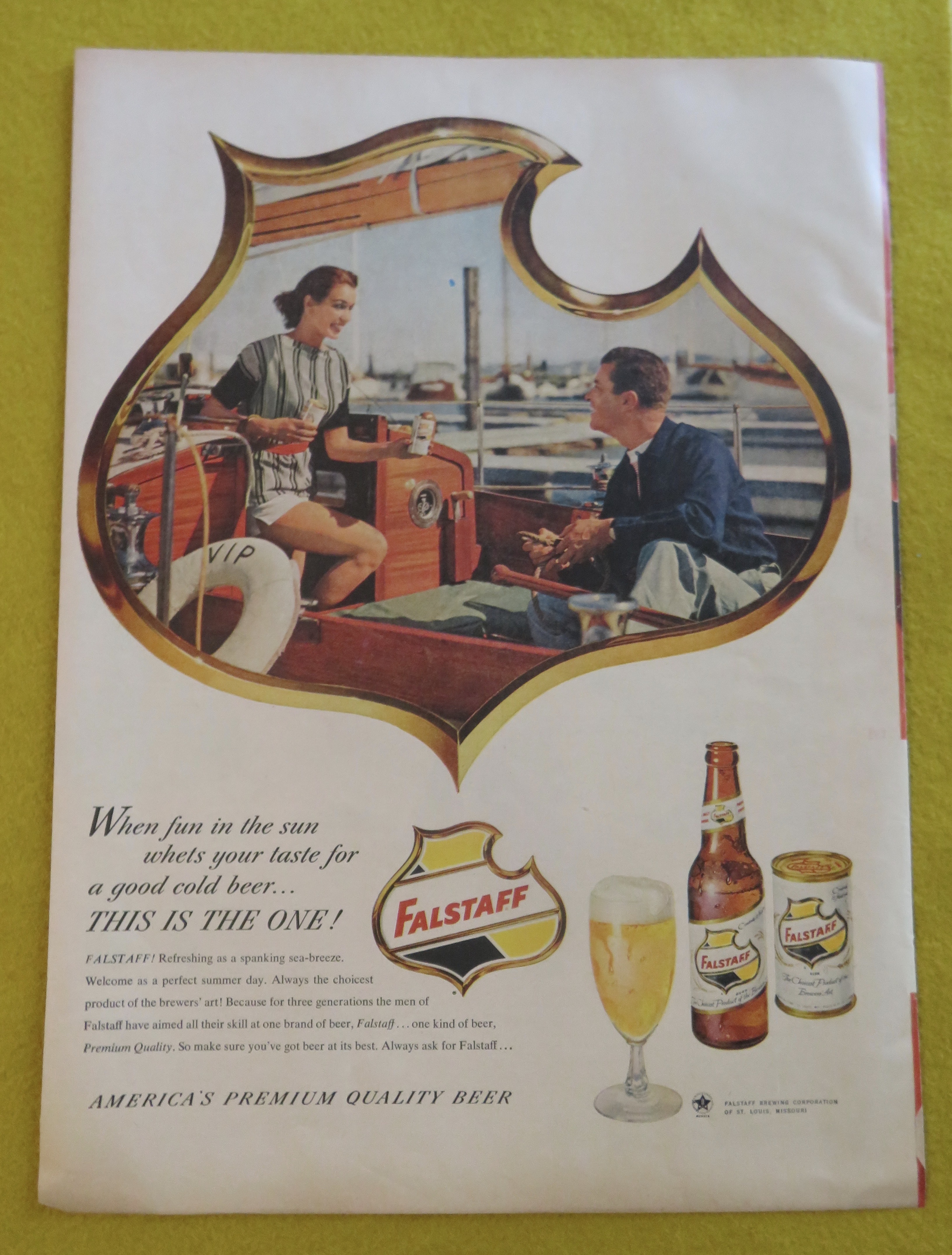 1956 Falstaff Beer with Man & Woman On A Boat