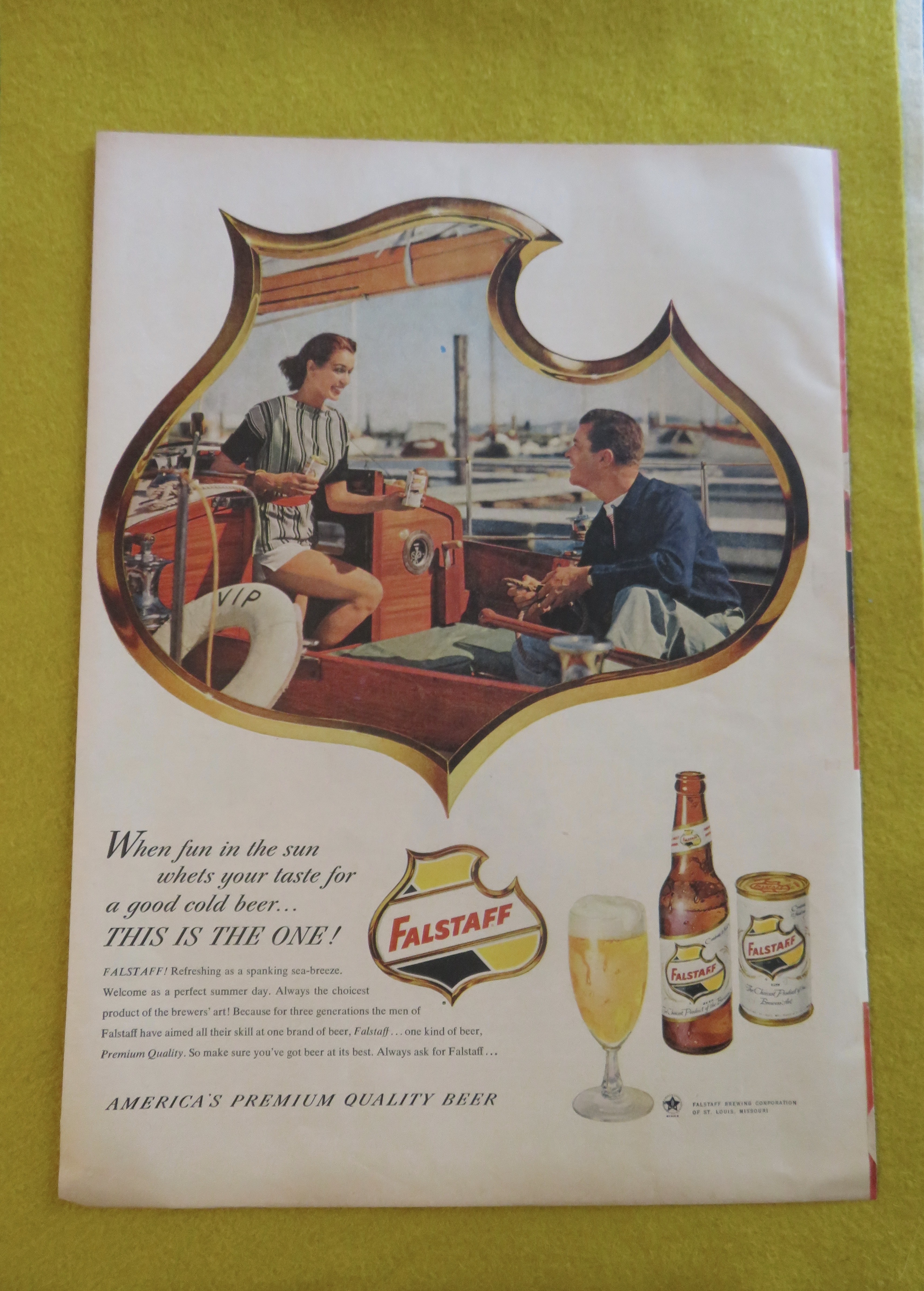 1956 Falstaff Beer with Man & Woman On A Boat