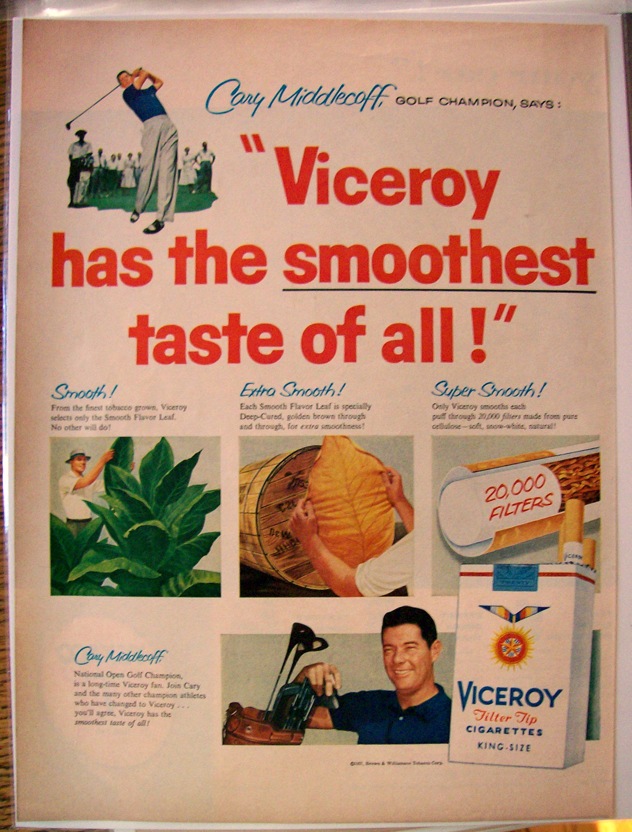 Vintage Ad: 1957 Viceroy Cigarette w/ Cary Middlecoff