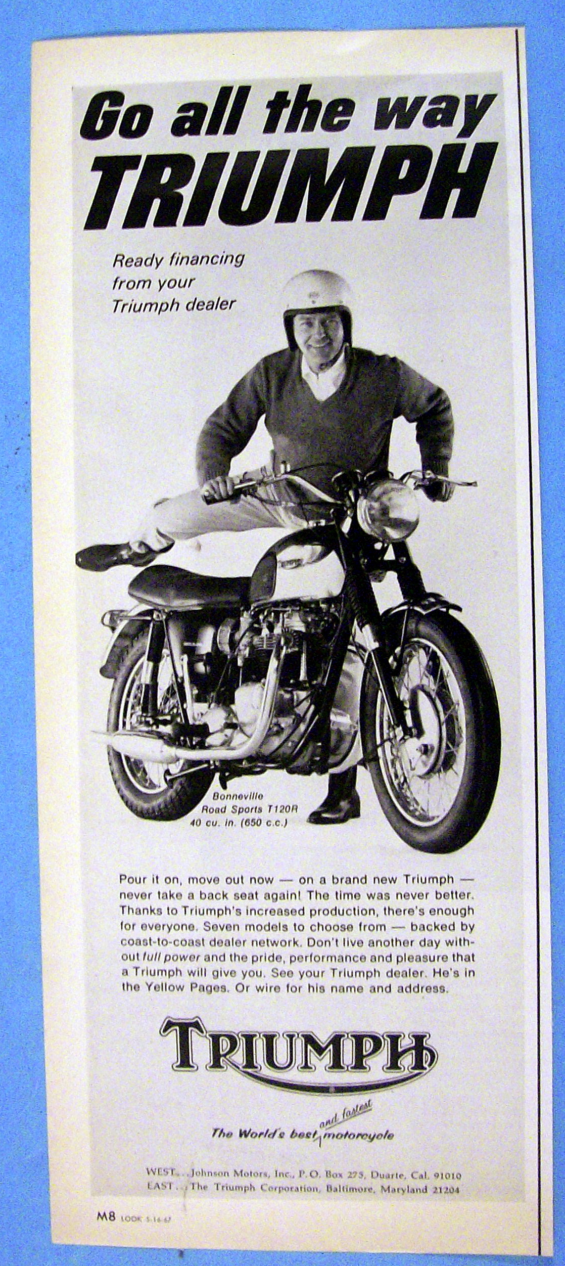 1967 Triumph with Man & Bonneville Road Sports T120R