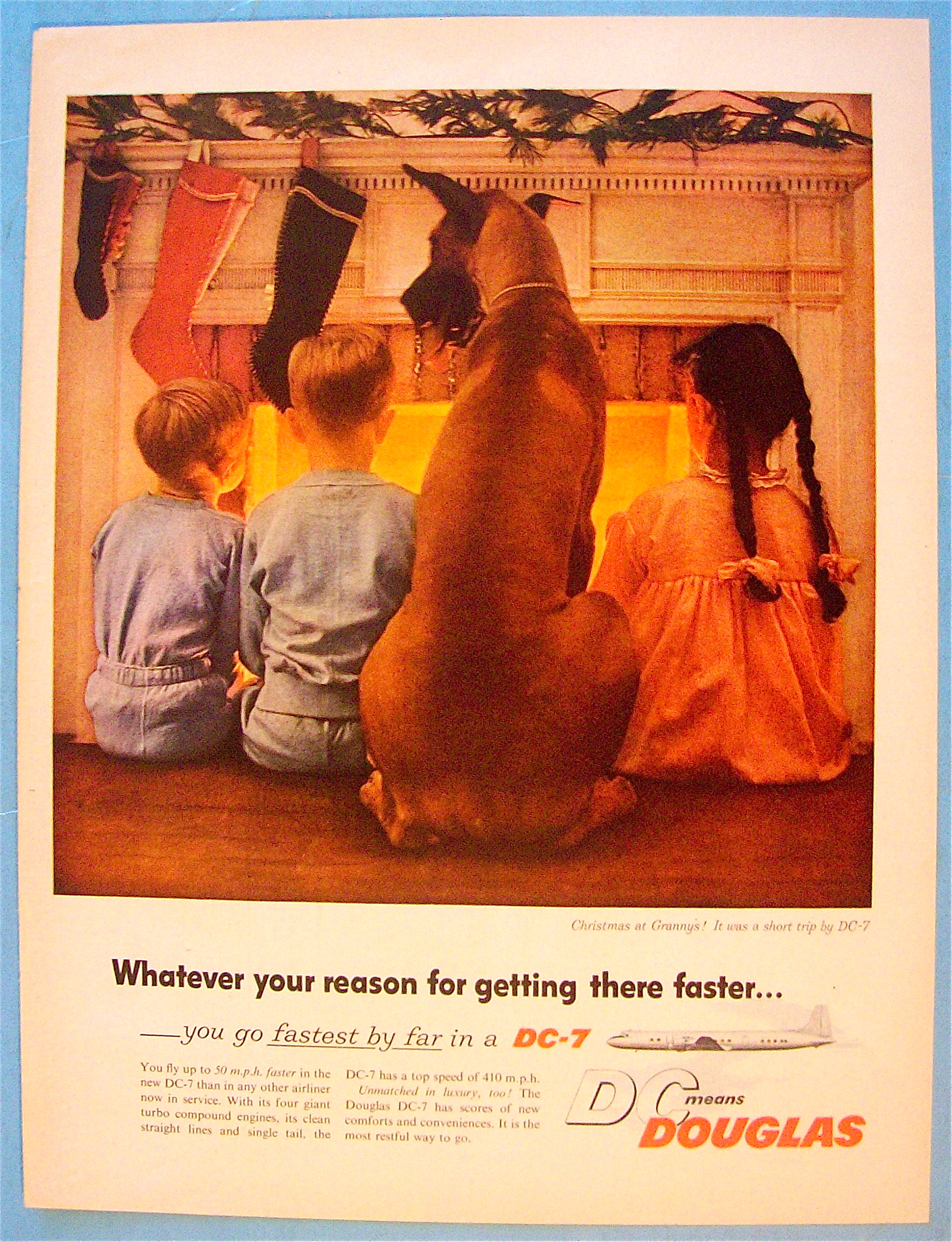 1955 Douglas DC-7 with Children and Dog By Fire