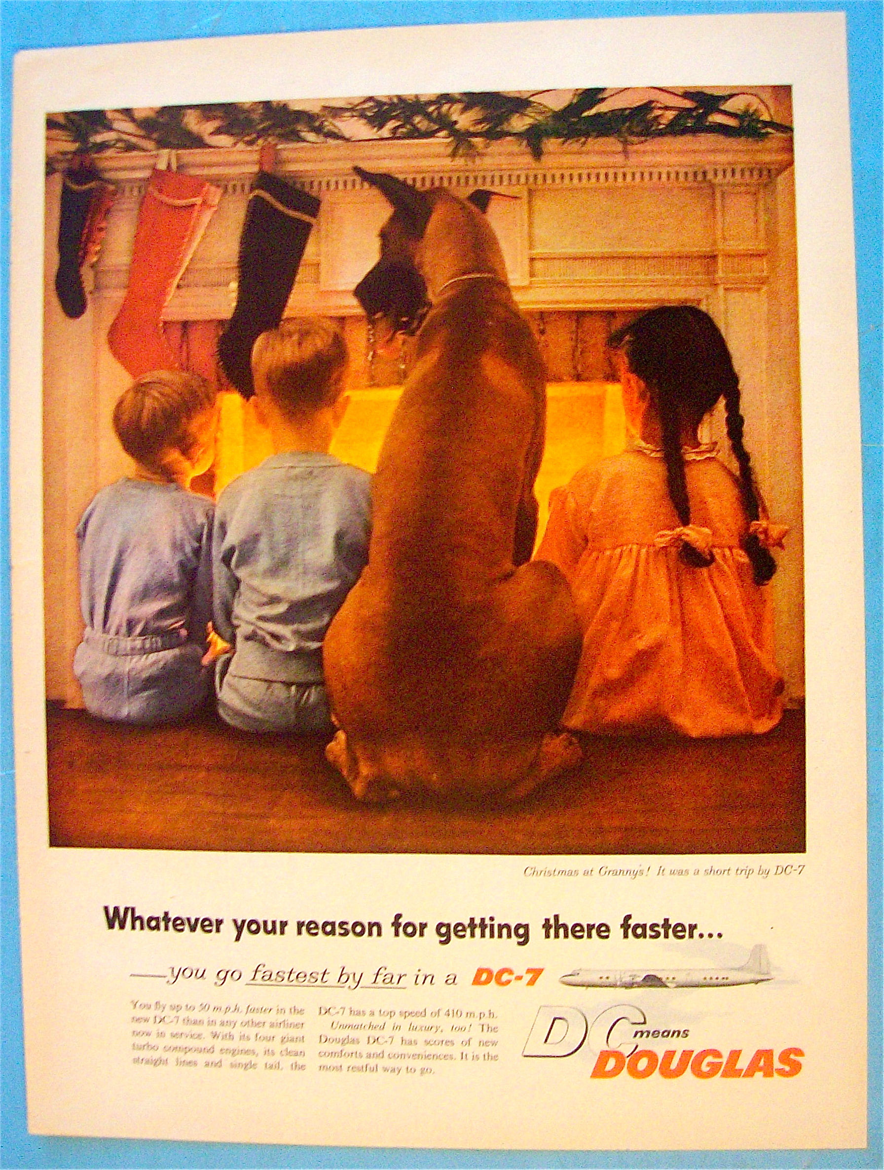 1955 Douglas DC-7 with Children and Dog By Fire
