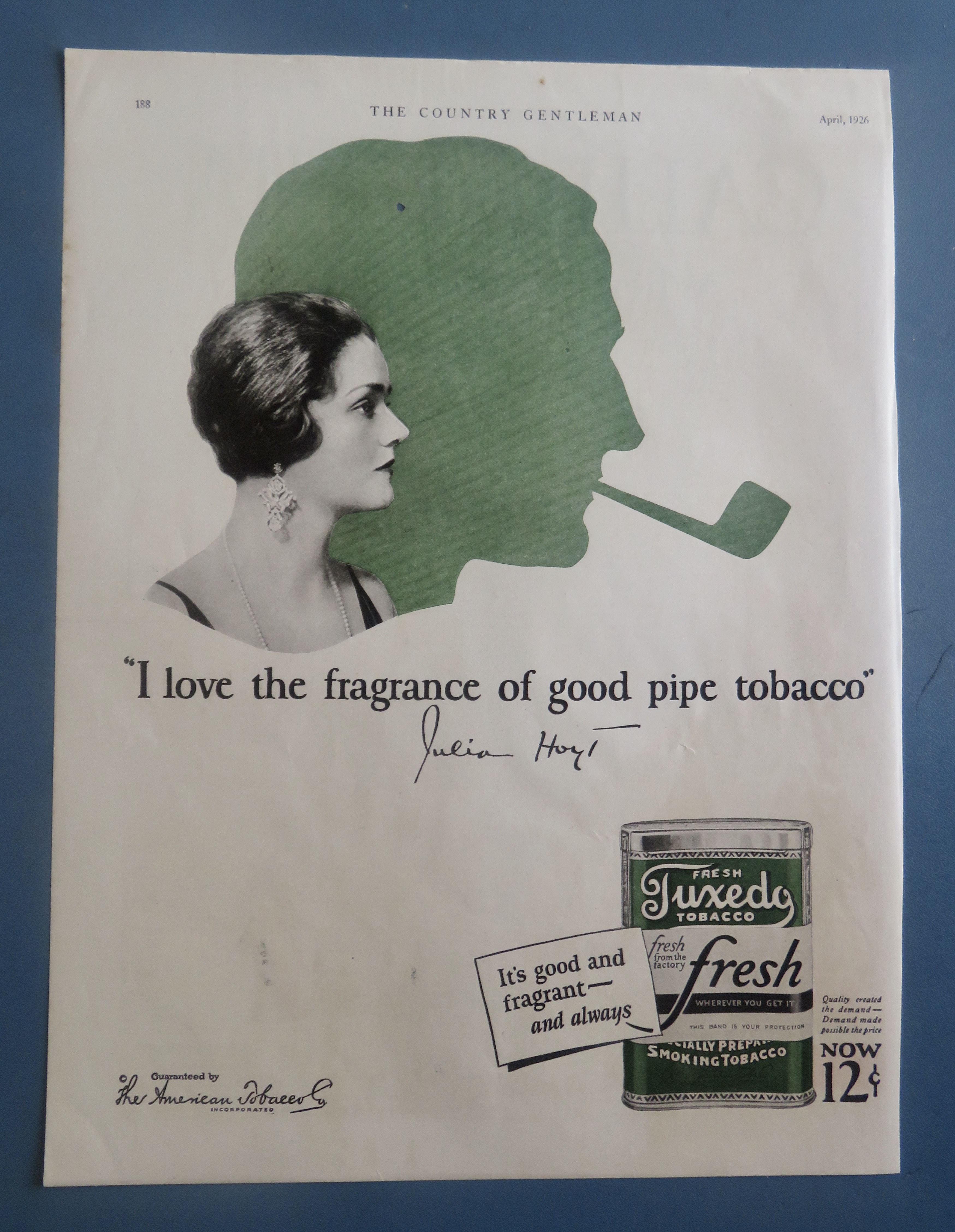 1926 Tuxedo Smoking Tobacco with Woman's Side View