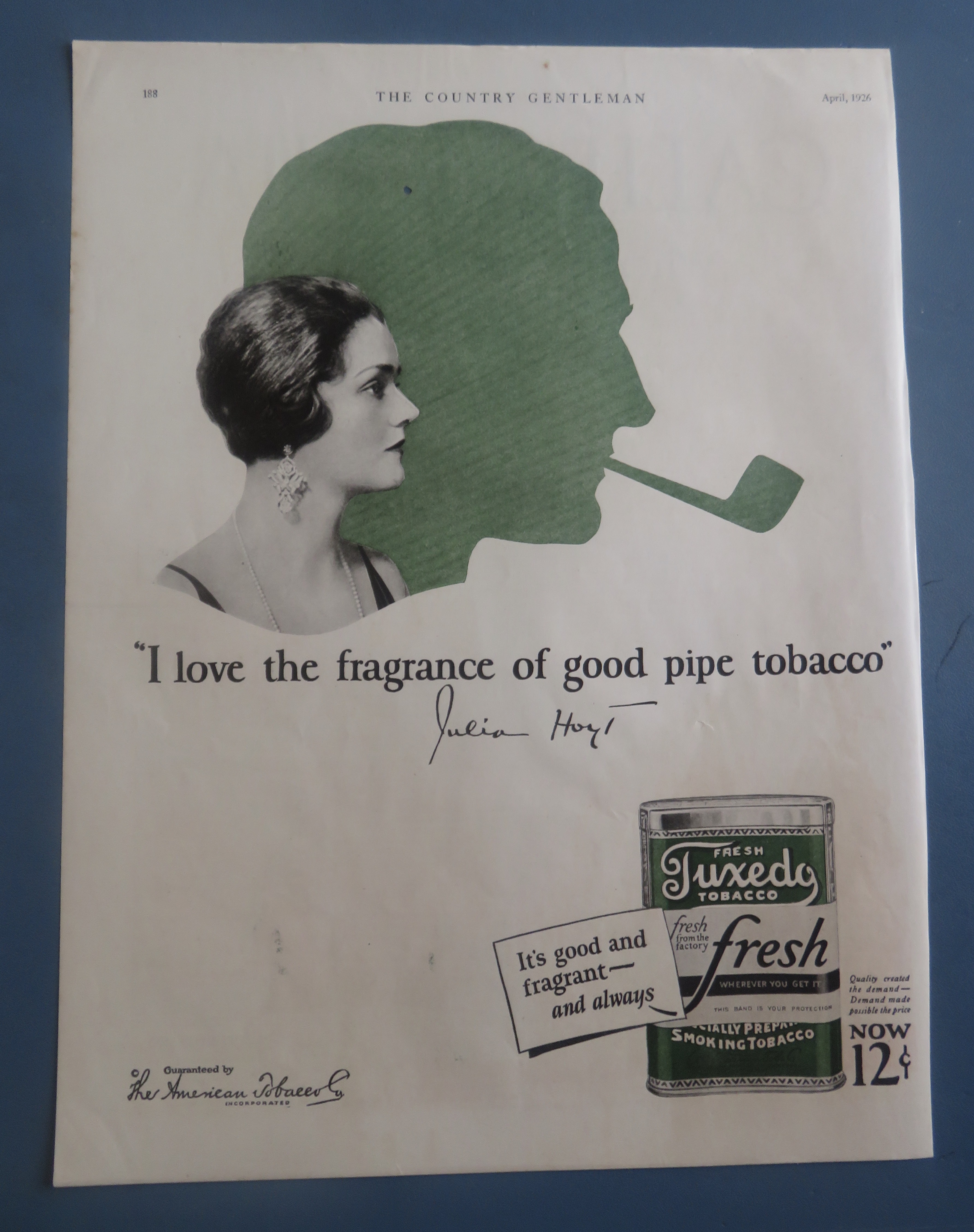 1926 Tuxedo Smoking Tobacco with Woman's Side View