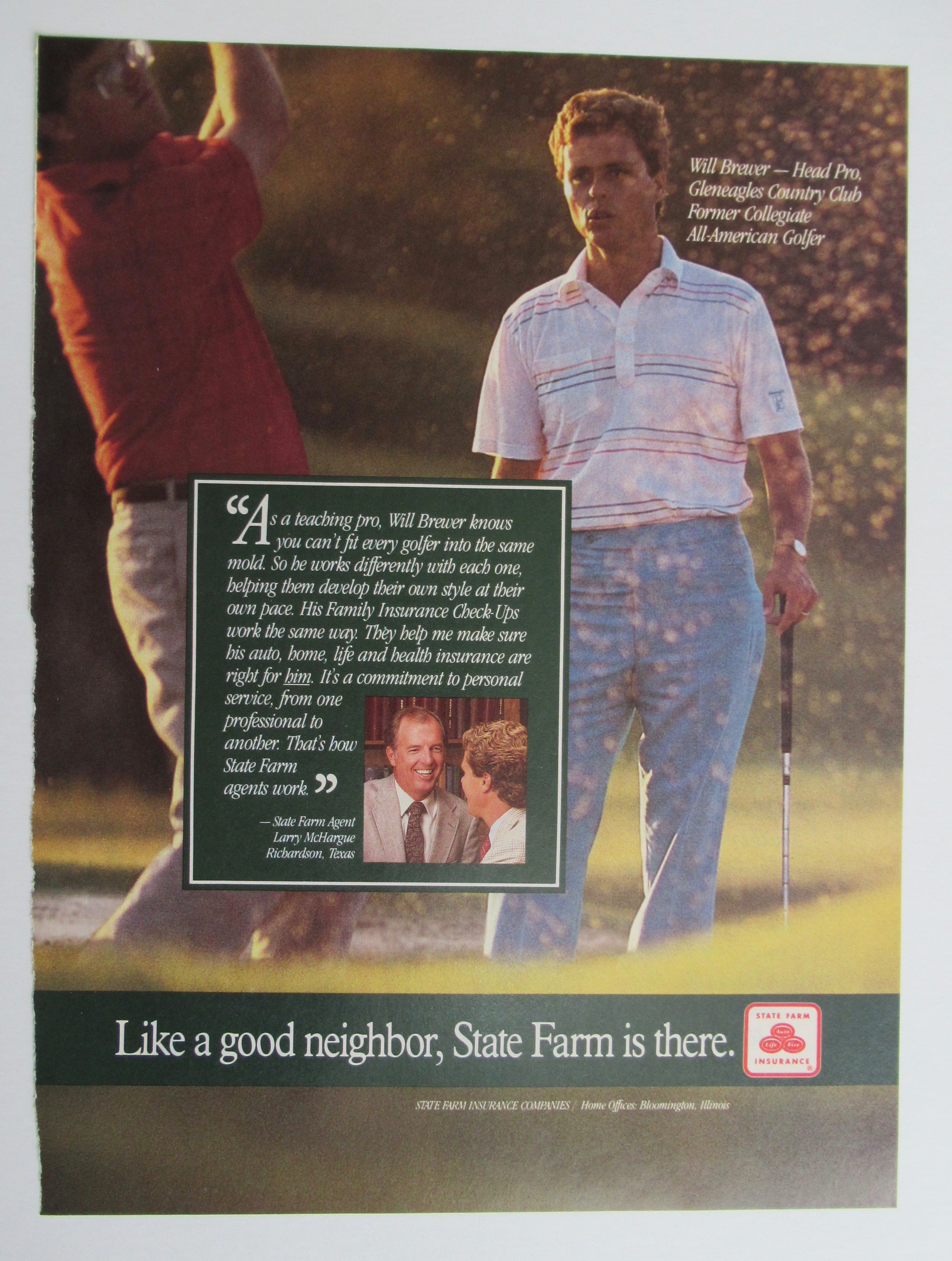 1986 State Farm Insurance with Golfer Will Brewer