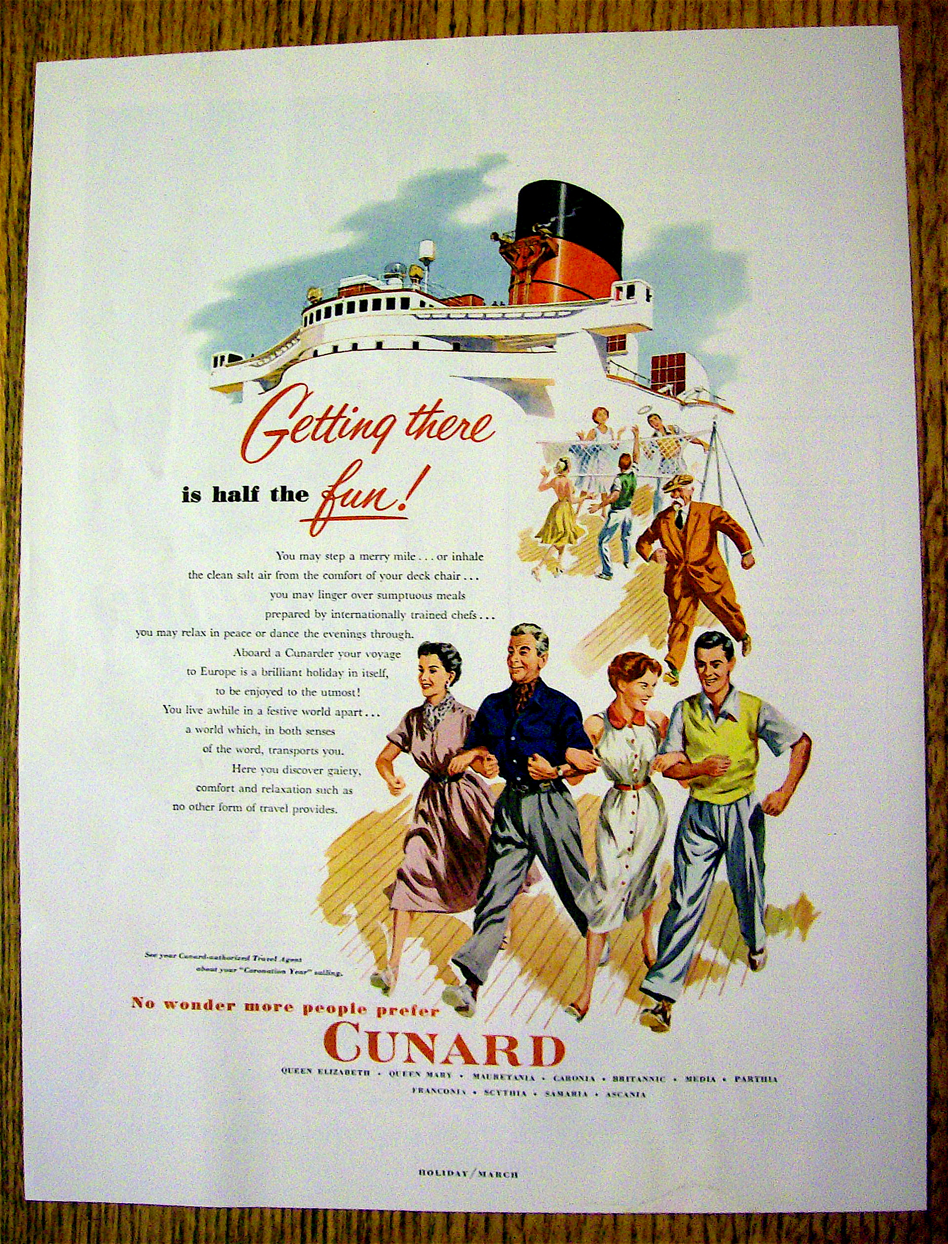 1953 Cunard with People Walking On A Ship