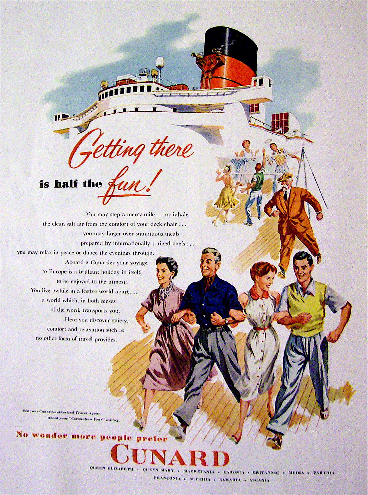 1953 Cunard with People Walking On A Ship