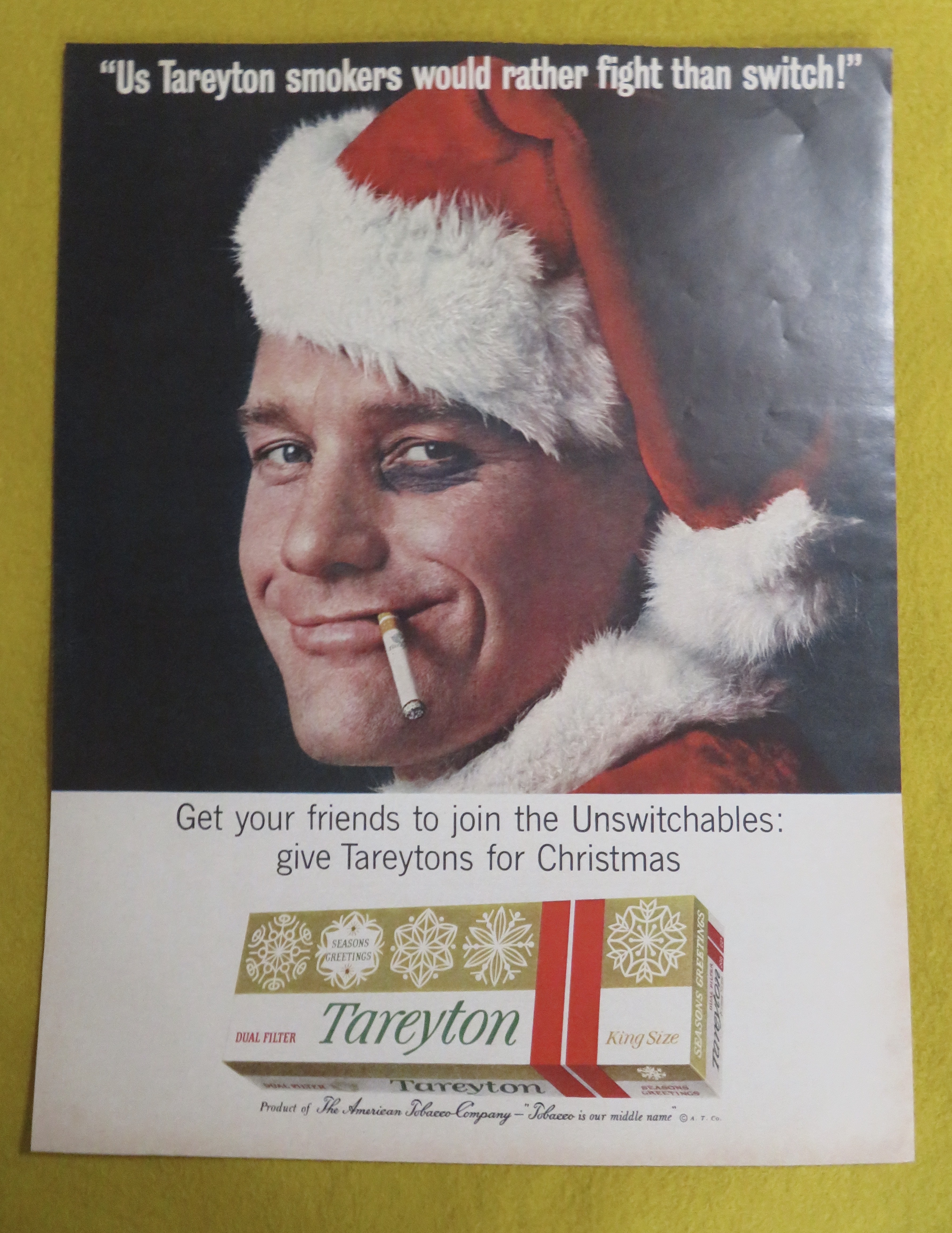 1963 Tareyton Cigarettes with Man In Santa Hat