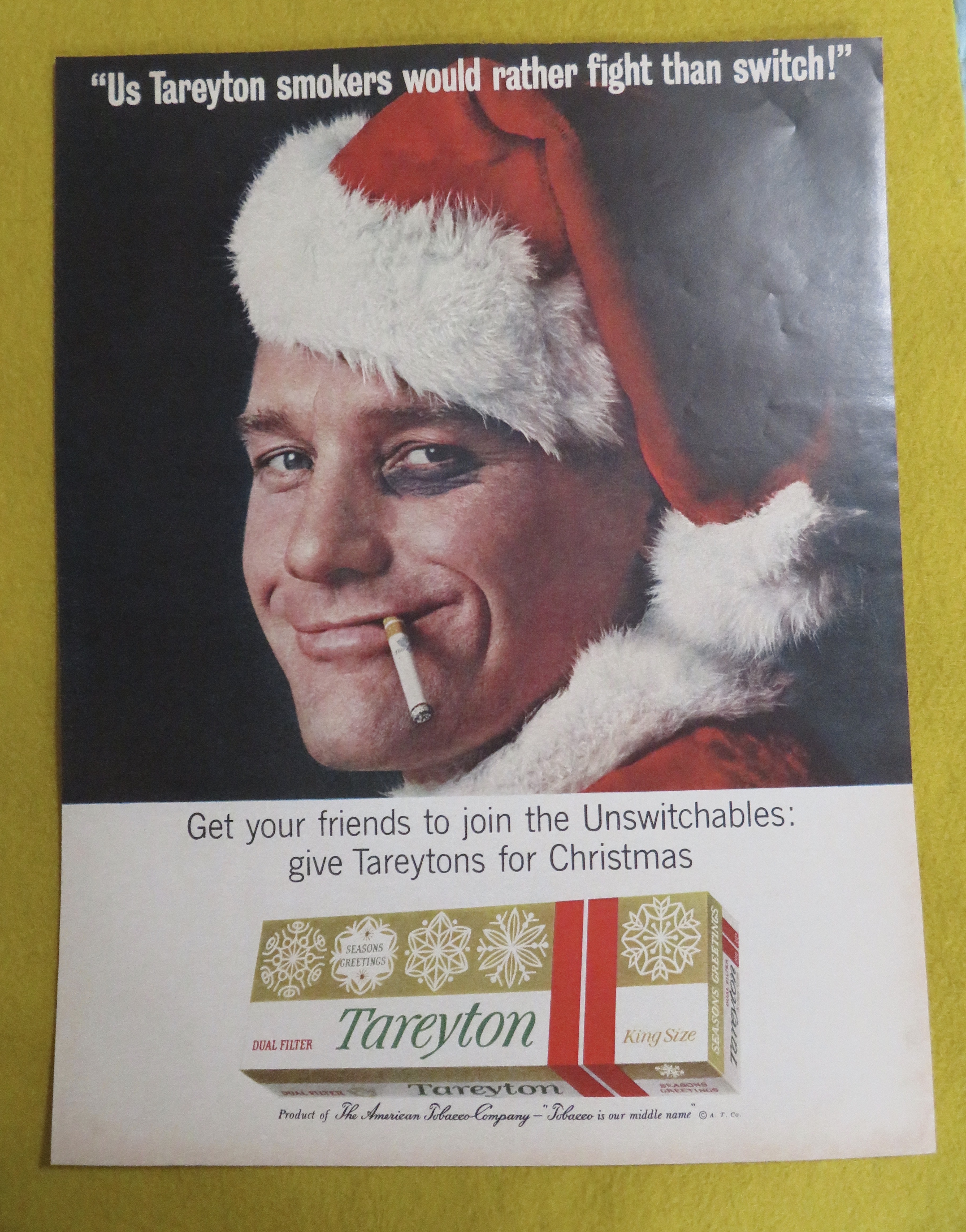 1963 Tareyton Cigarettes with Man In Santa Hat