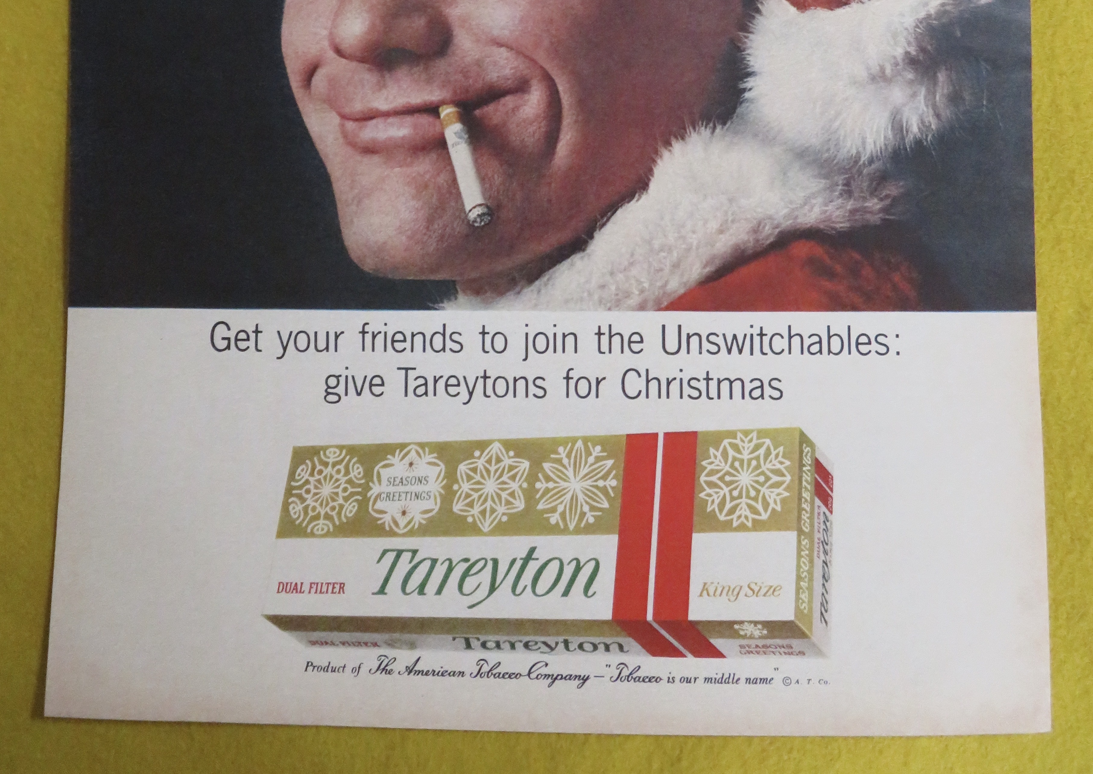 1963 Tareyton Cigarettes with Man In Santa Hat