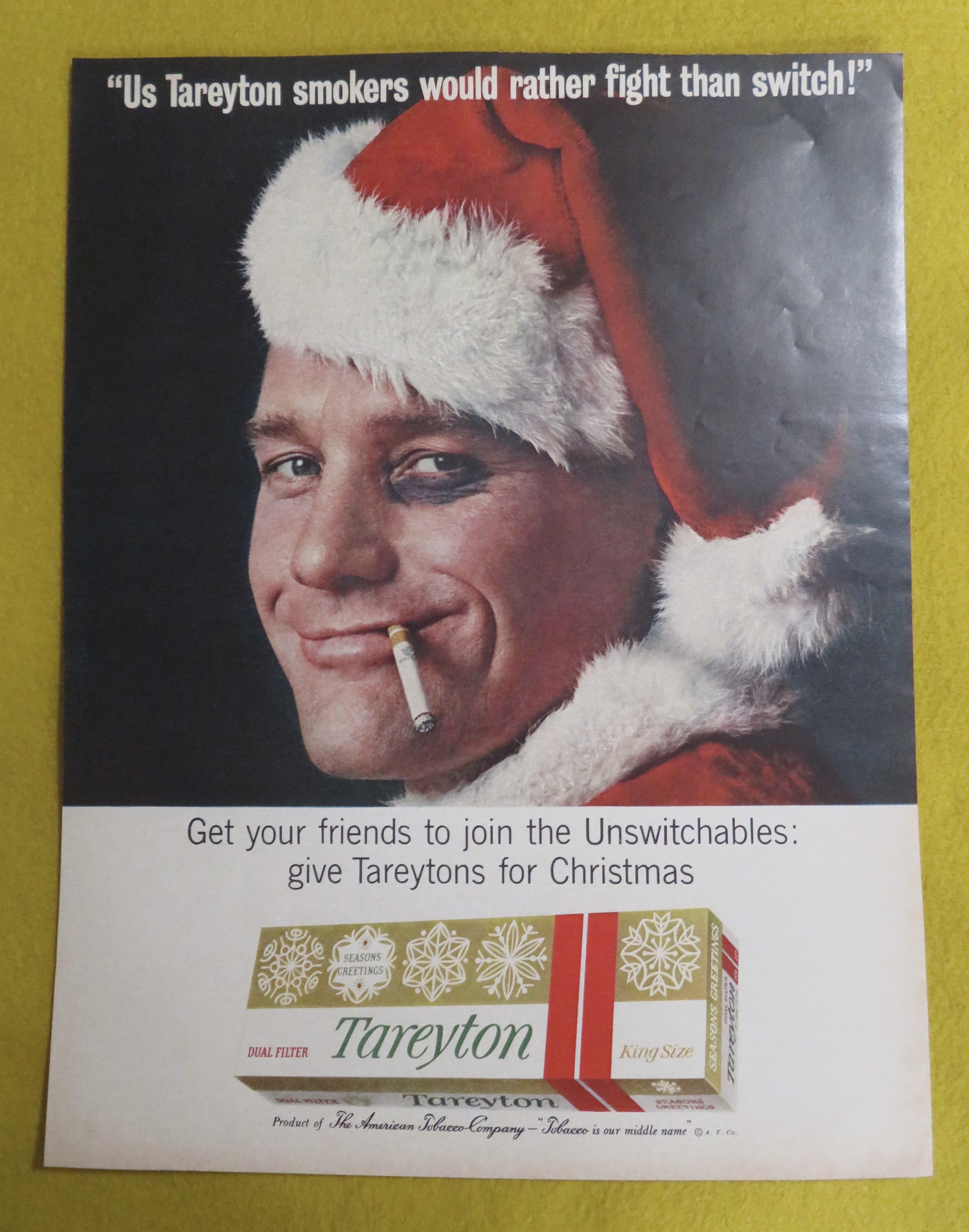 1963 Tareyton Cigarettes with Man In Santa Hat