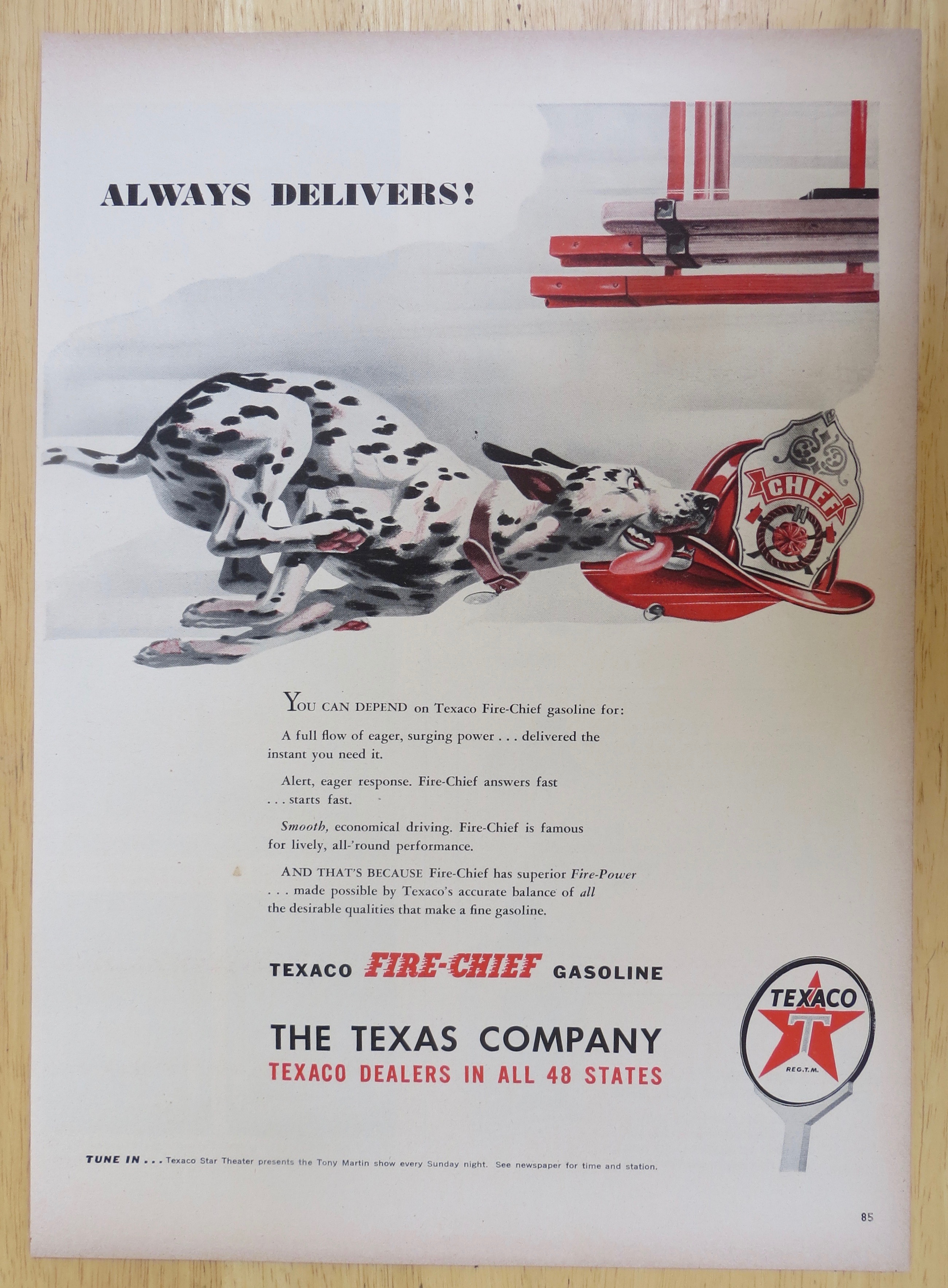 1947 Texaco Fire Chief Gasoline with Dalmatian Running