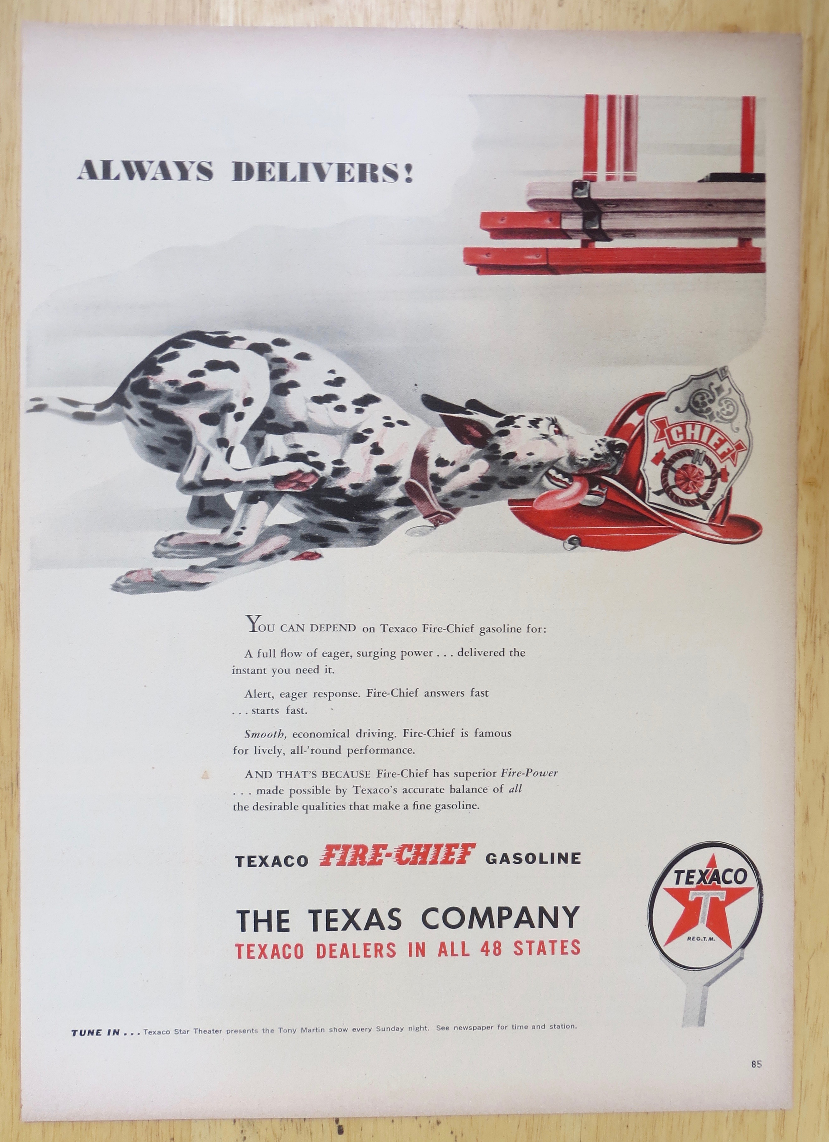 1947 Texaco Fire Chief Gasoline with Dalmatian Running